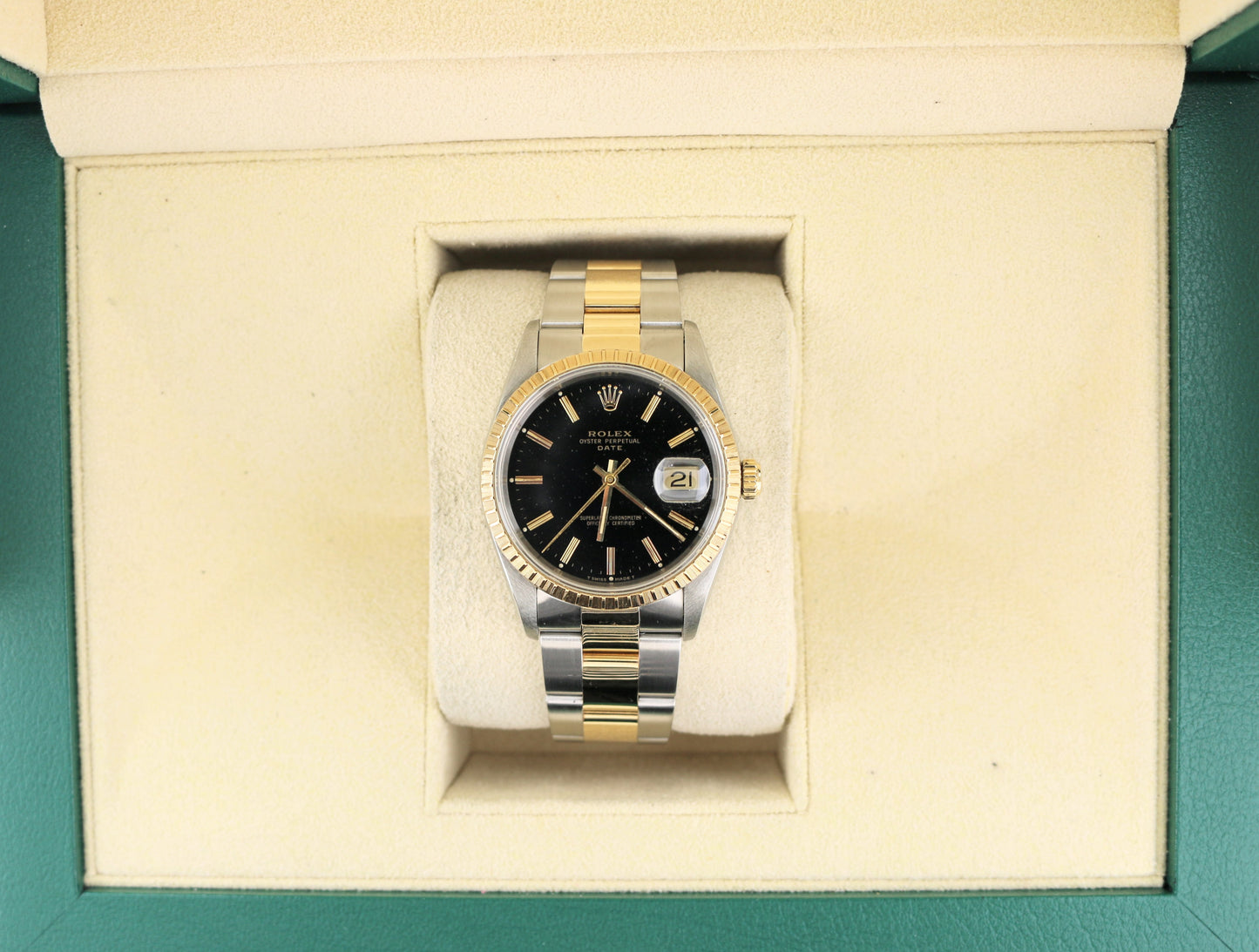 1990 Rolex Date 15223 Black Dial TT 18kt Oyster No Papers 34mm