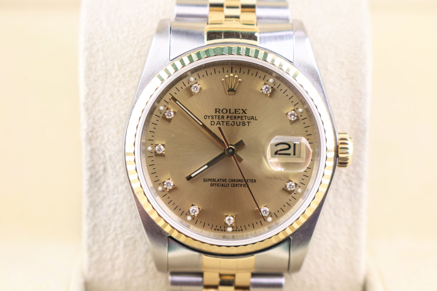 1989 Rolex Datejust 16233 Champagne Diamond Dial TT 18kt Jubilee No Papers 36mm