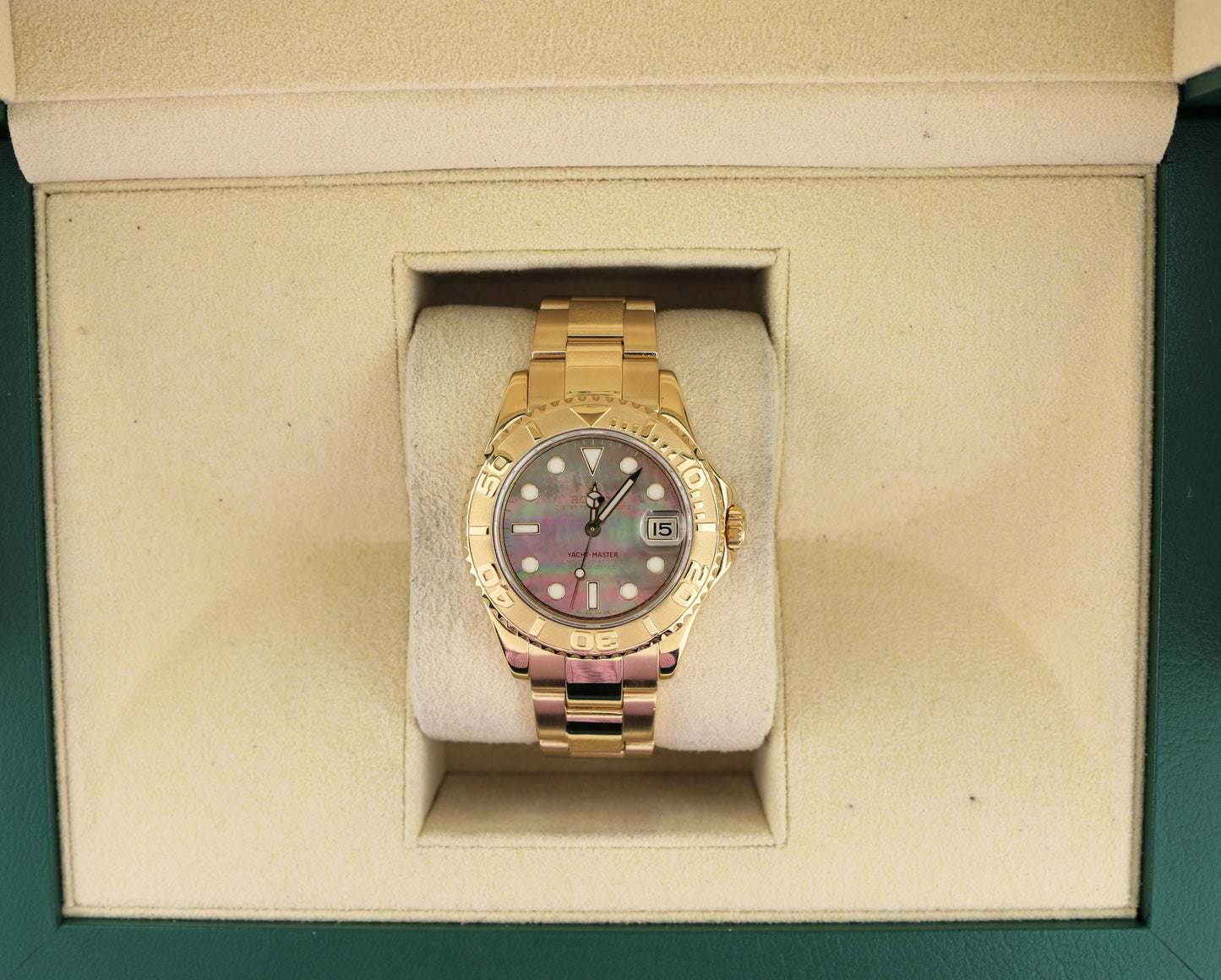 2009 Rolex Yacht-Master 168628 Tahitian MOP Dial 18k Oyster Engraved Rehaut 35mm