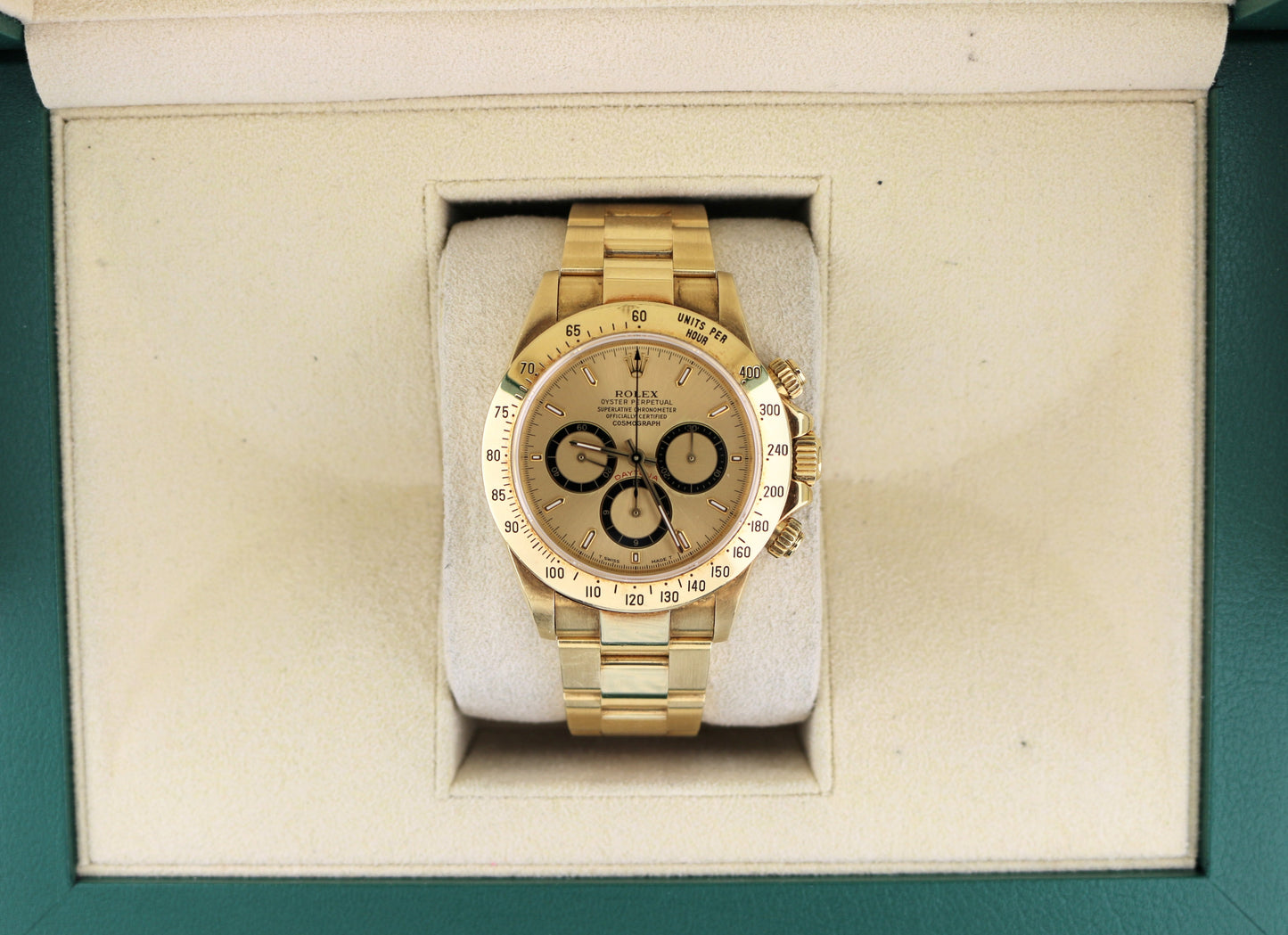1993 Rolex Daytona 16528 Champagne Inverted 6 Dial YG Oyster Unpolished 40mm