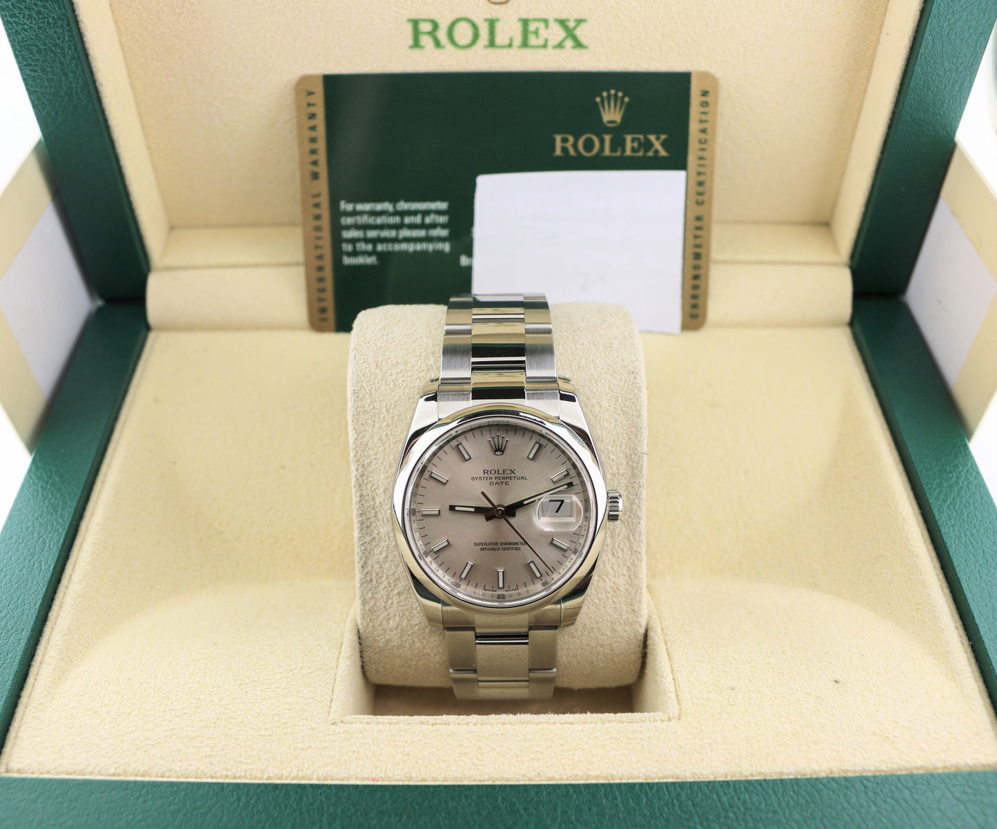 2011 Rolex Date 115200 Silver Dial SS Oyster With Papers 34mm