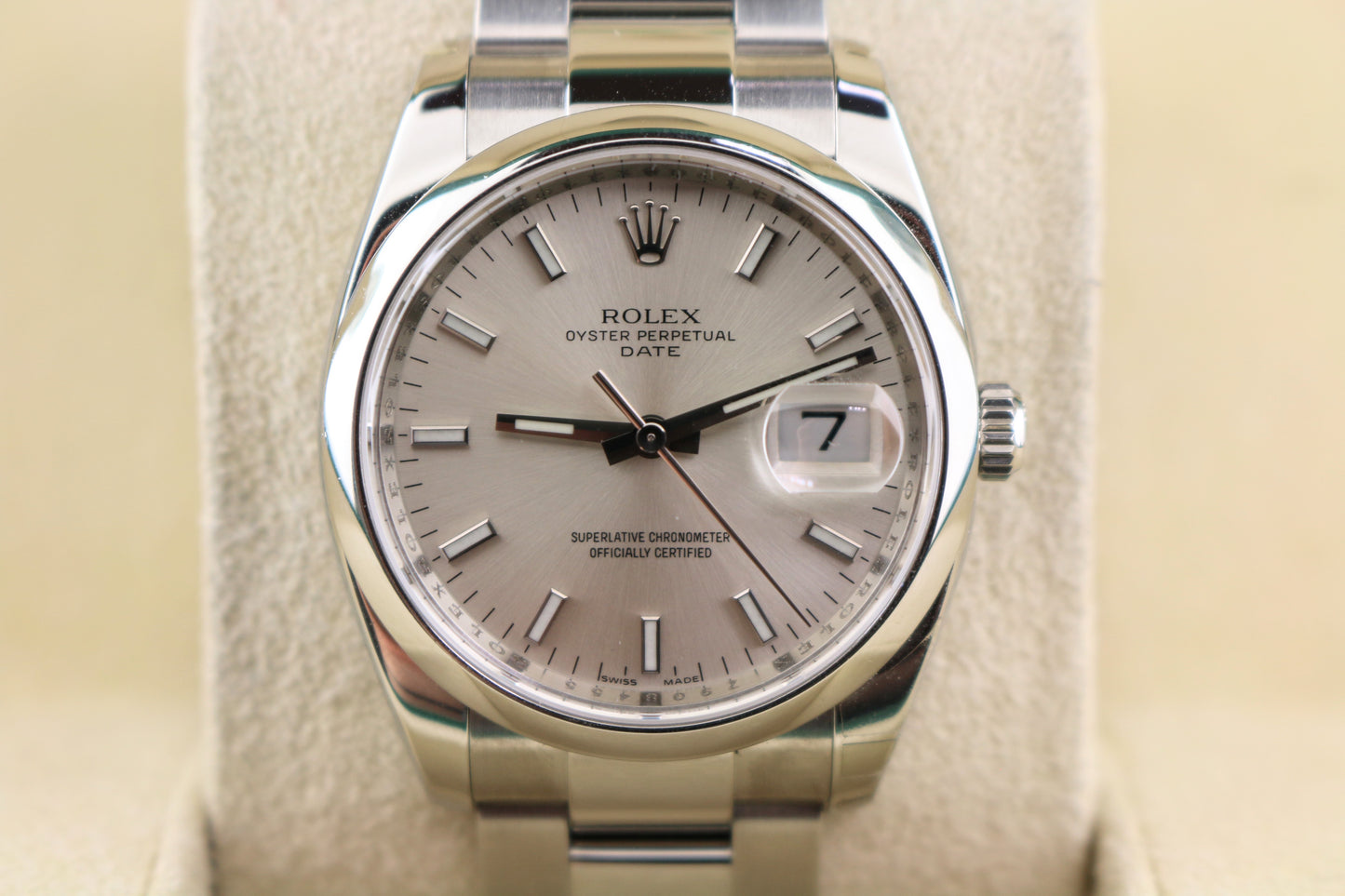 2011 Rolex Date 115200 Silver Dial SS Oyster With Papers 34mm