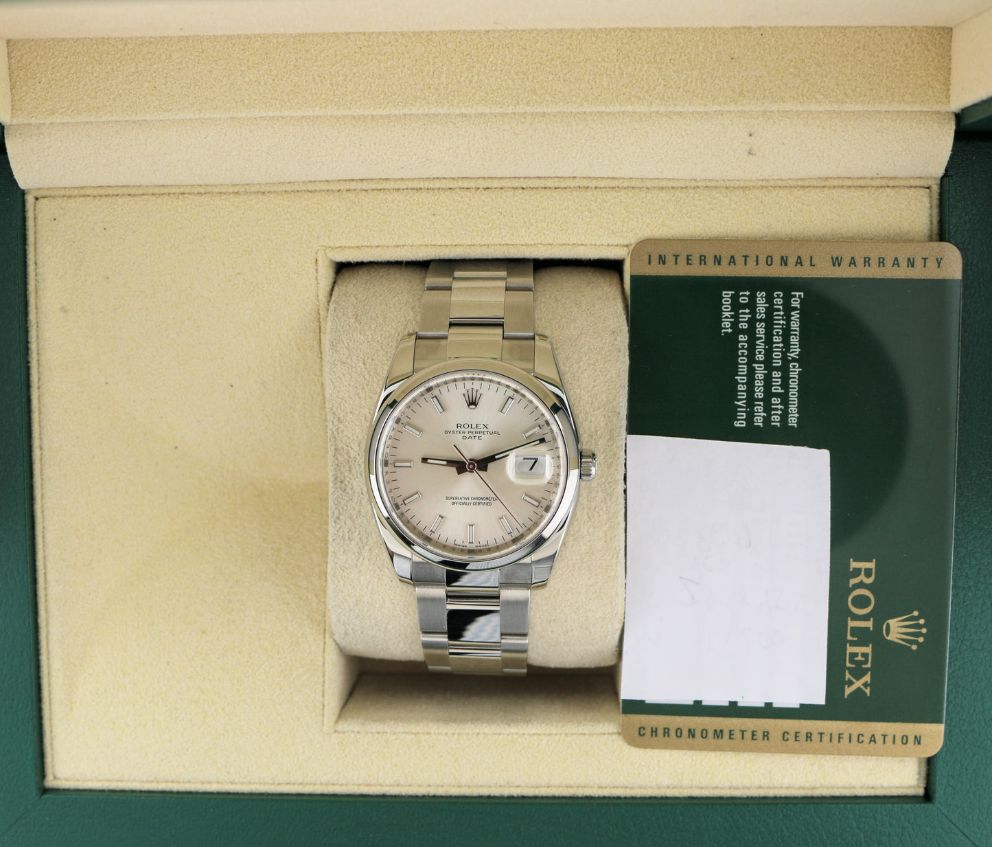 2011 Rolex Date 115200 Silver Dial SS Oyster With Papers 34mm
