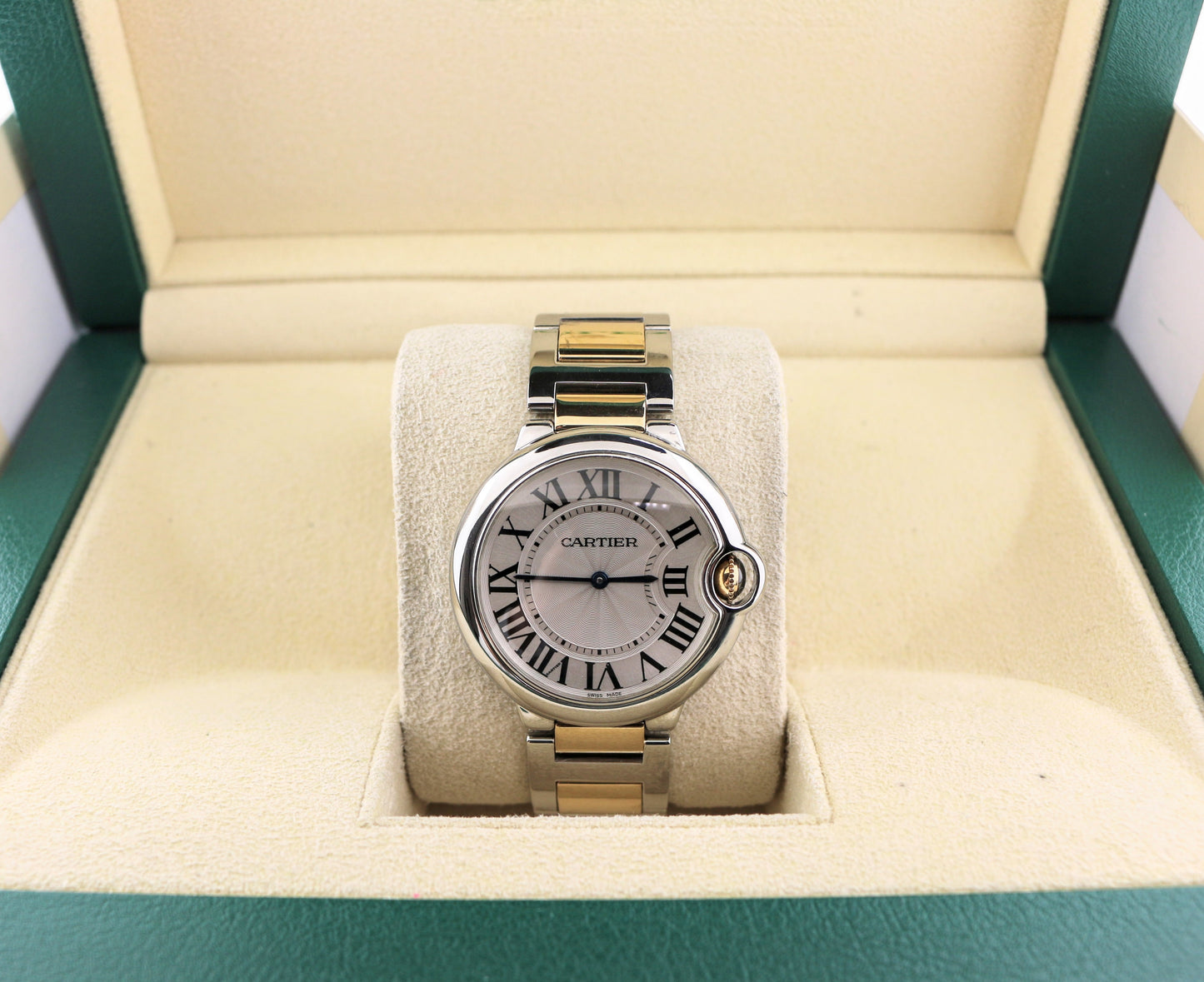 Cartier Ballon Bleu 3005 White Roman Dial TT 18kt Midsize Bracelet Quartz 36mm