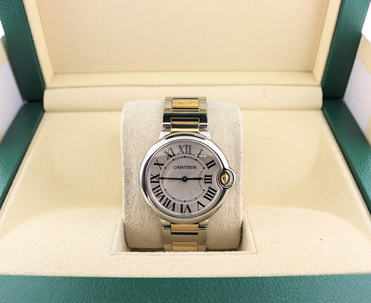 Cartier Ballon Bleu 3005 White Roman Dial TT 18kt Midsize Bracelet Quartz 36mm