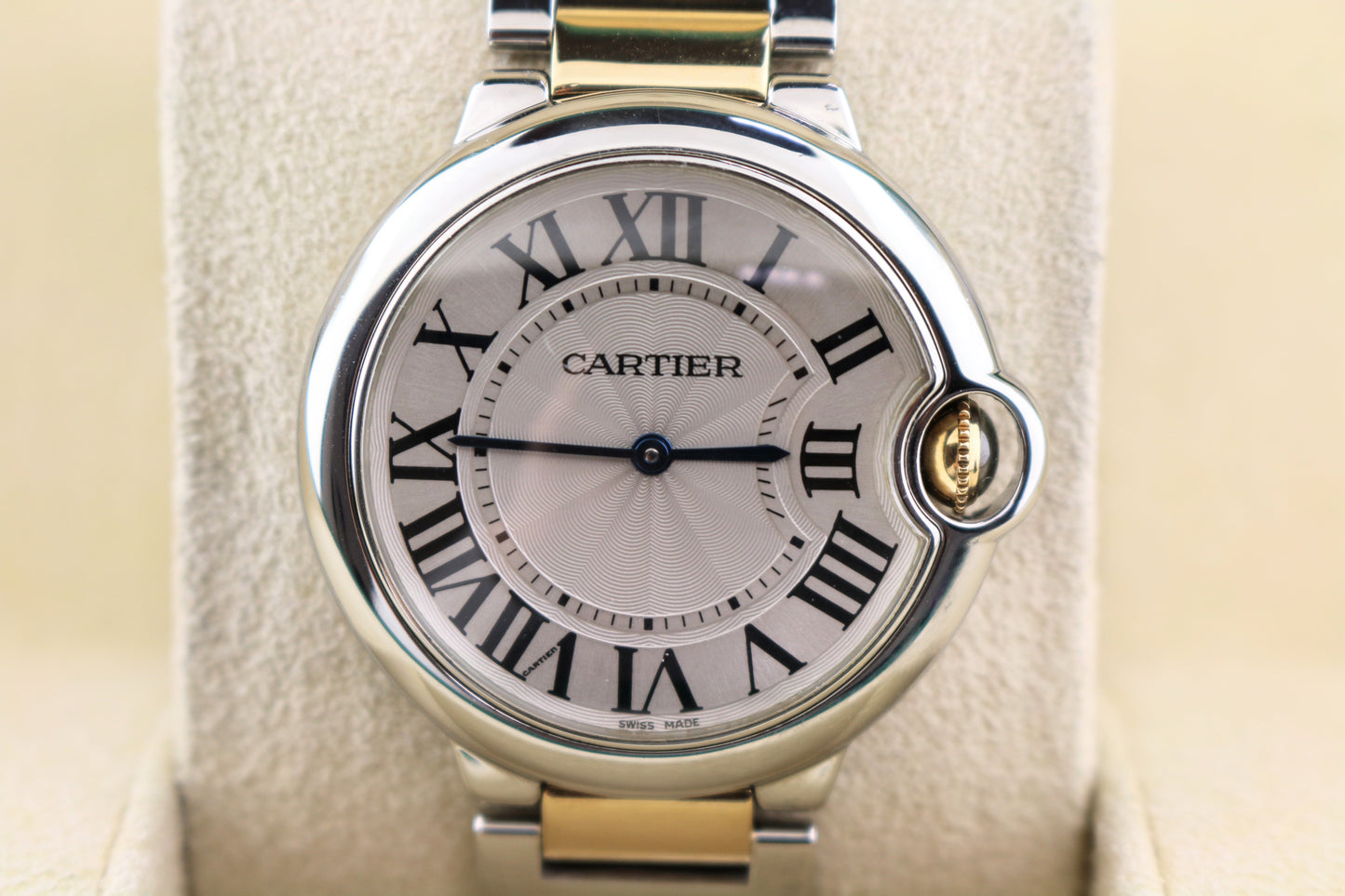 Cartier Ballon Bleu 3005 White Roman Dial TT 18kt Midsize Bracelet Quartz 36mm
