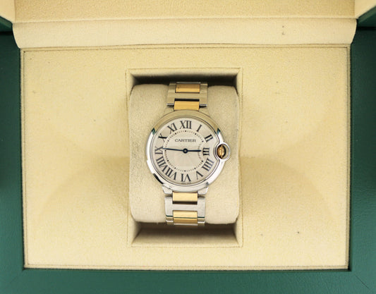 Cartier Ballon Bleu 3005 White Roman Dial TT 18kt Midsize Bracelet Quartz 36mm