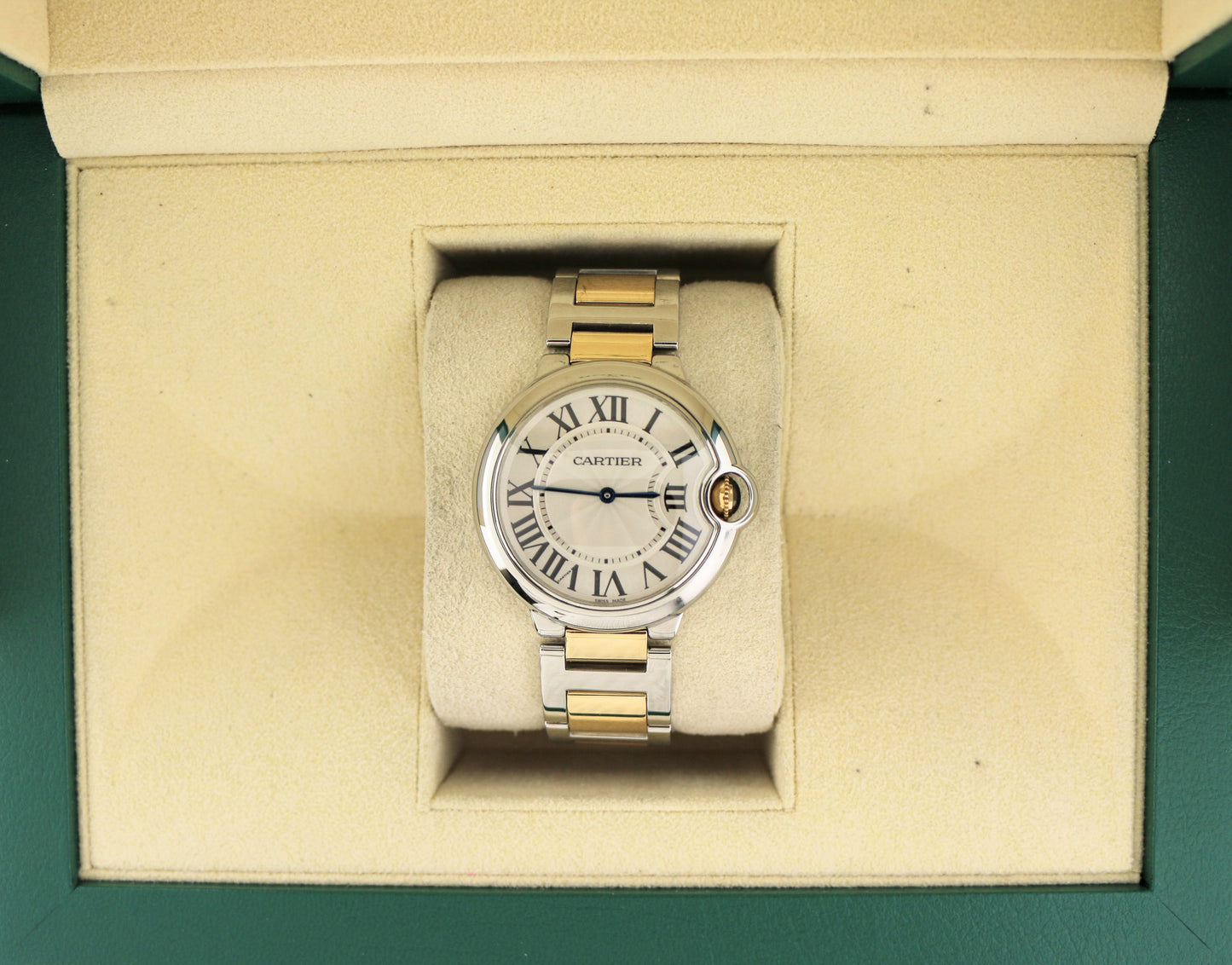 Cartier Ballon Bleu 3005 White Roman Dial TT 18kt Midsize Bracelet Quartz 36mm
