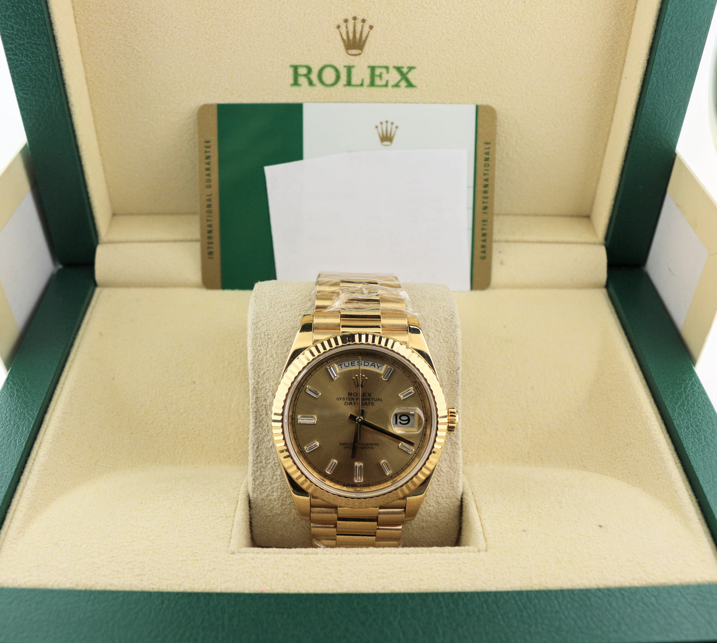2018 Rolex Day-Date 228238 Champ Baguette Diamond 18kt President With Paper 40mm