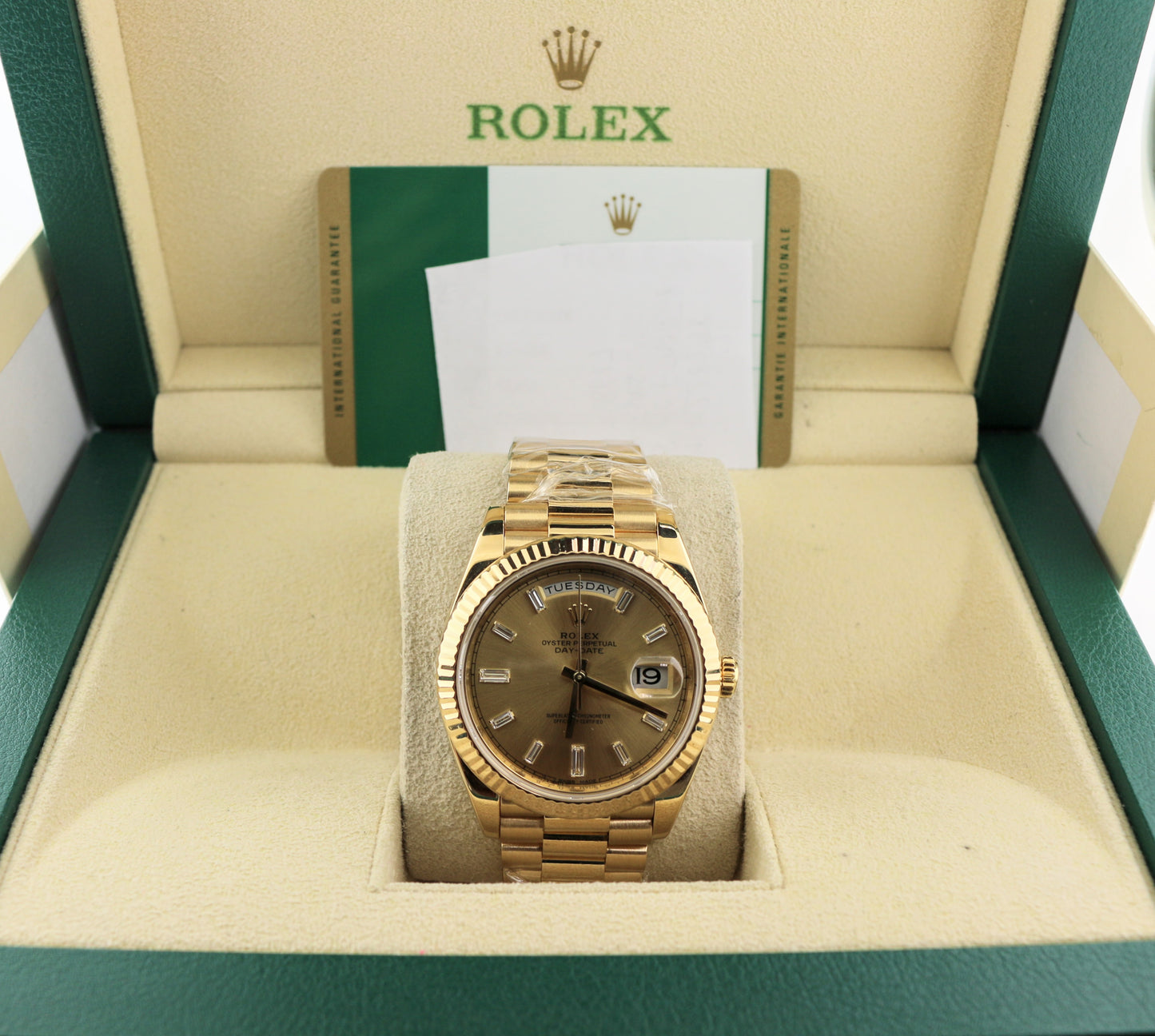 2018 Rolex Day-Date 228238 Champ Baguette Diamond 18kt President With Paper 40mm
