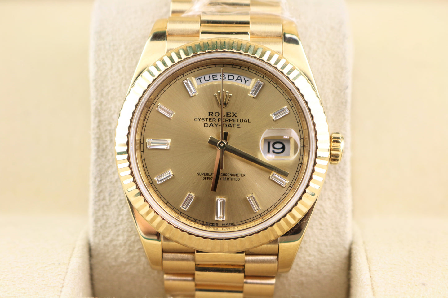 2018 Rolex Day-Date 228238 Champ Baguette Diamond 18kt President With Paper 40mm