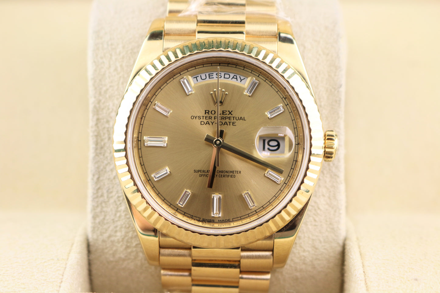 2018 Rolex Day-Date 228238 Champ Baguette Diamond 18kt President With Paper 40mm