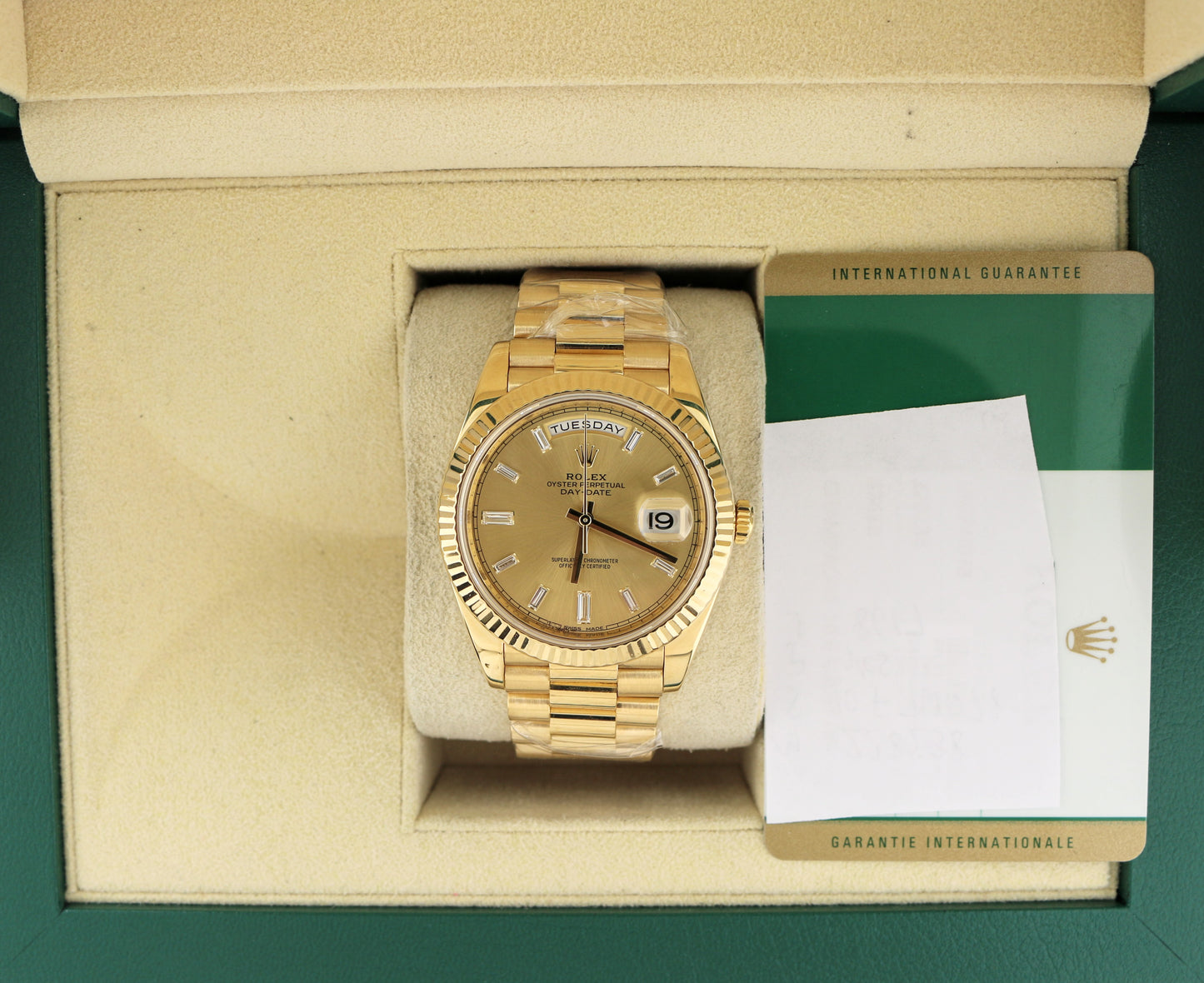2018 Rolex Day-Date 228238 Champ Baguette Diamond 18kt President With Paper 40mm