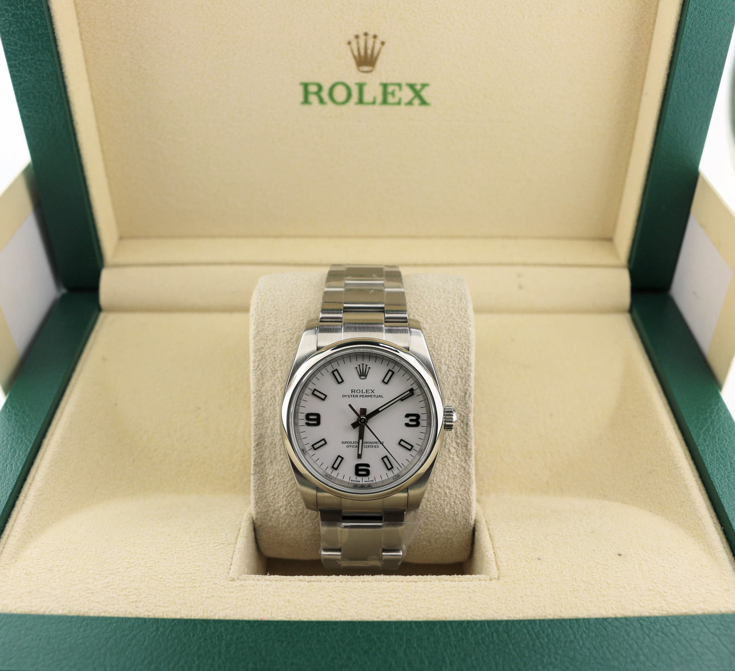 2014 Rolex Oyster Perpetual 114200 White Arabic Dial SS Oyster No Papers 34mm