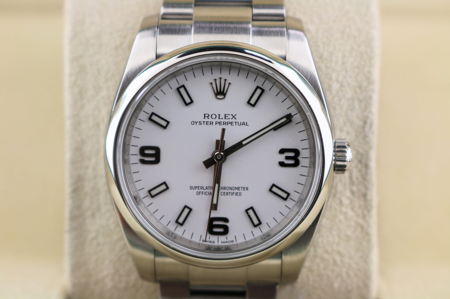 2014 Rolex Oyster Perpetual 114200 White Arabic Dial SS Oyster No Papers 34mm