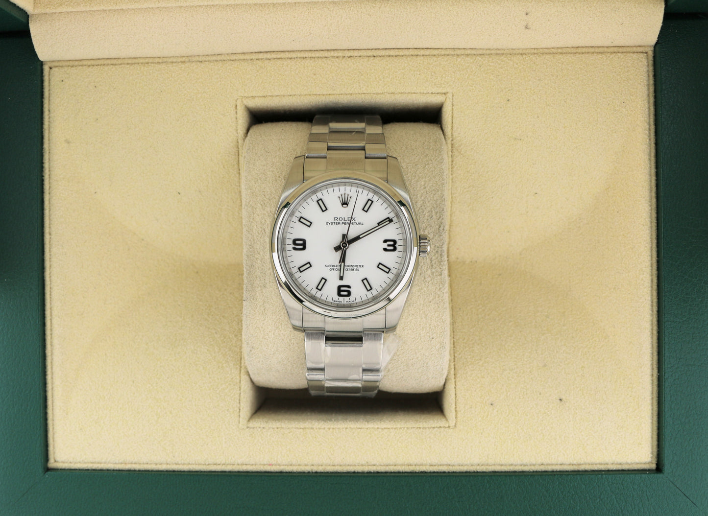 2014 Rolex Oyster Perpetual 114200 White Arabic Dial SS Oyster No Papers 34mm