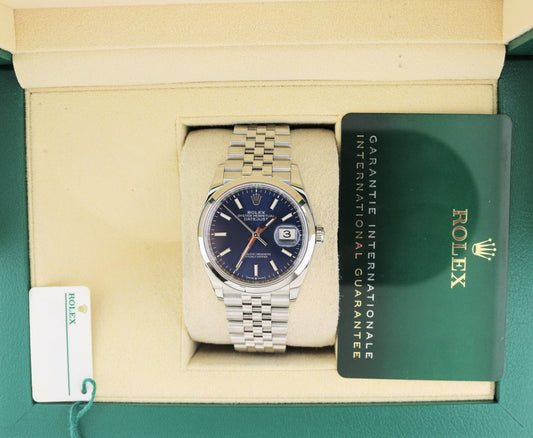 OHA 2025 Rolex Datejust 126200 Blue Dial Smooth Bezel SS Jubilee With Papers 36mm