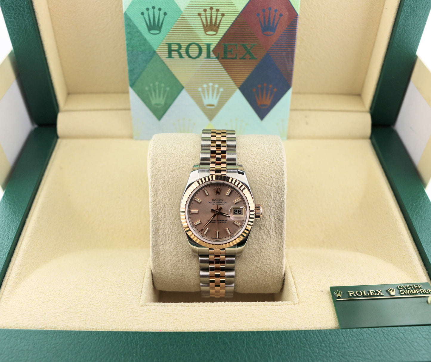 2007 Rolex Datejust 179171 Pink Stick Dial TT Jubilee Rose With Papers 26mm
