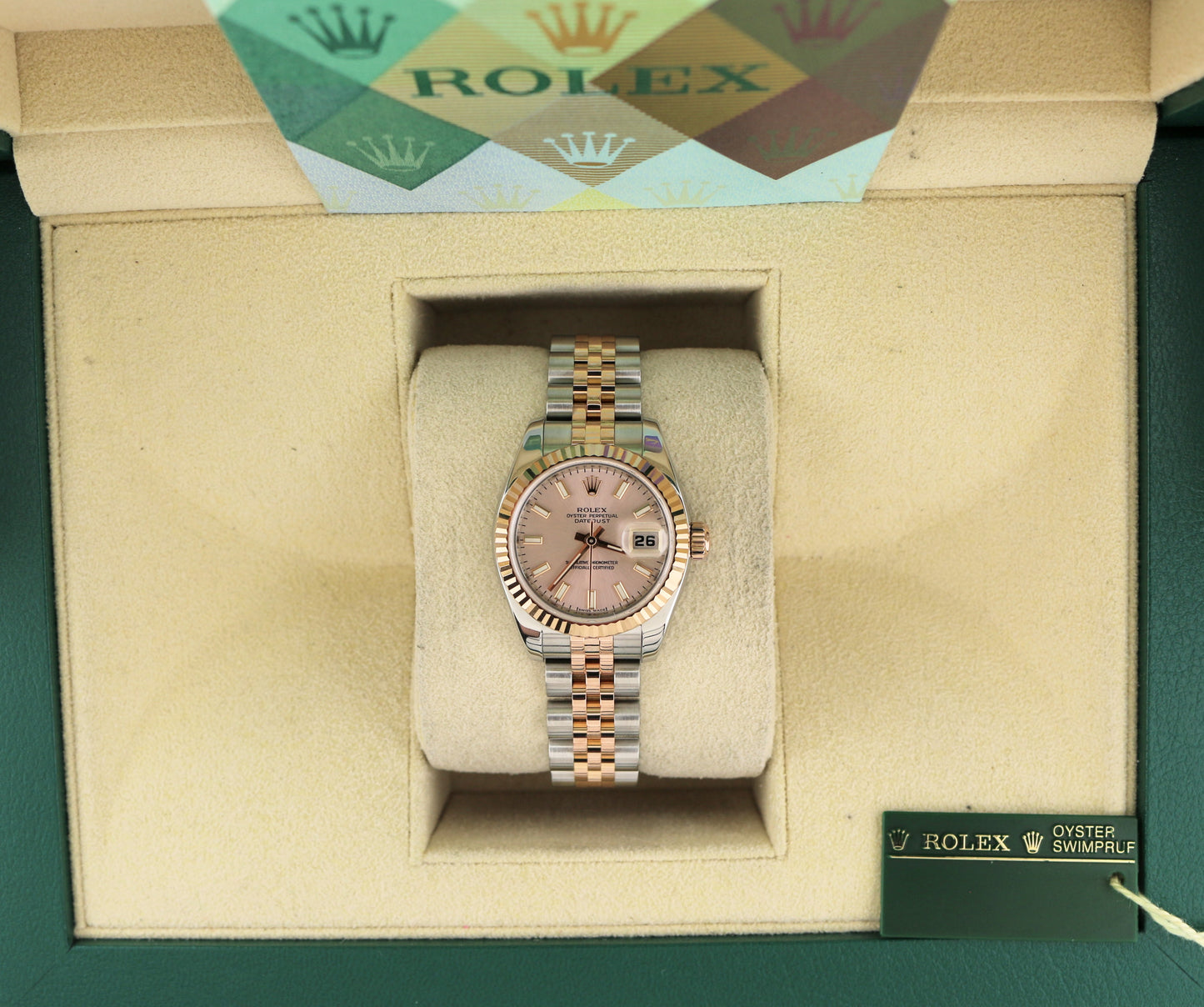 2007 Rolex Datejust 179171 Pink Stick Dial TT Jubilee Rose With Papers 26mm