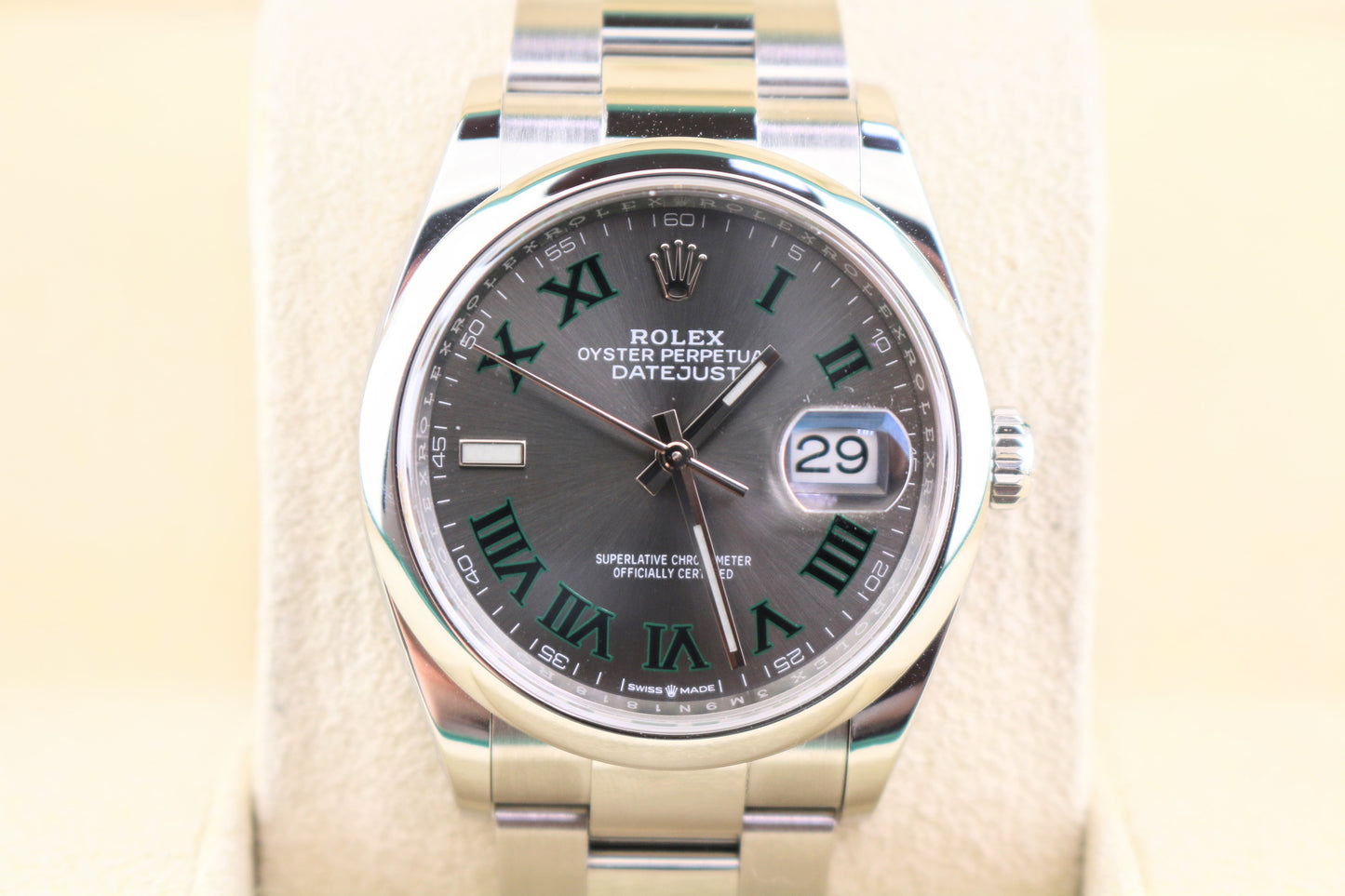 2021 Rolex Datejust 126200 Wimbledon Roman Dial SS Oyster With Papers 36mm