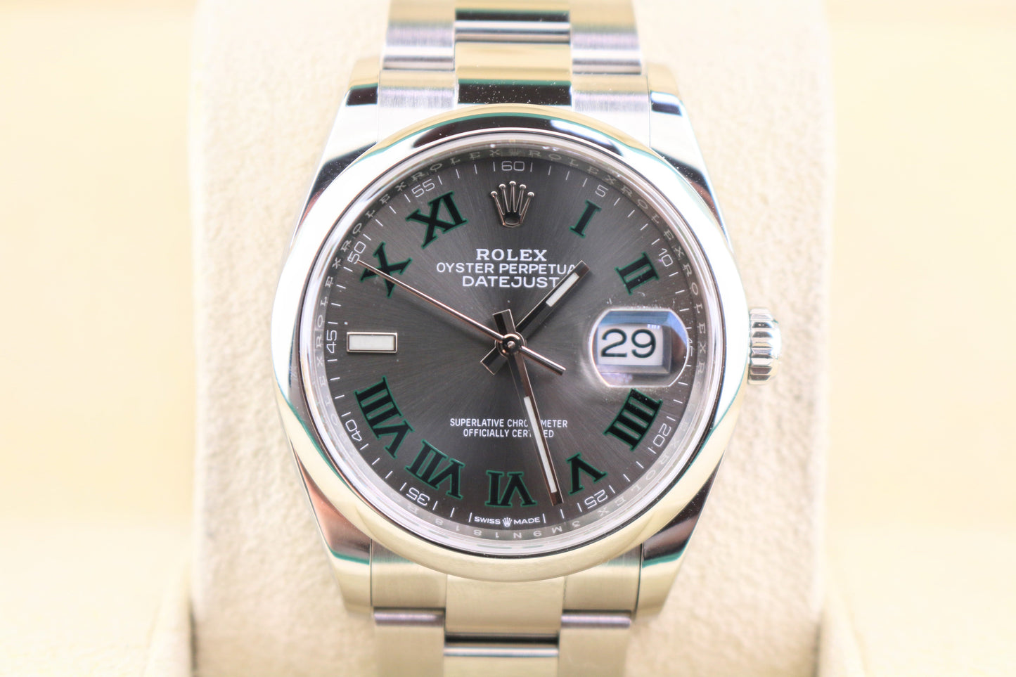 2021 Rolex Datejust 126200 Wimbledon Roman Dial SS Oyster With Papers 36mm