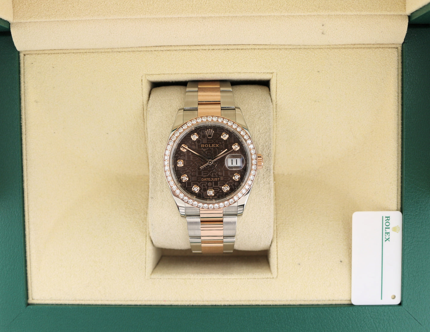 2024 Rolex Datejust 126281RBR Chocolate Diamond Dial + Bezel TT Rose Oyster 36mm