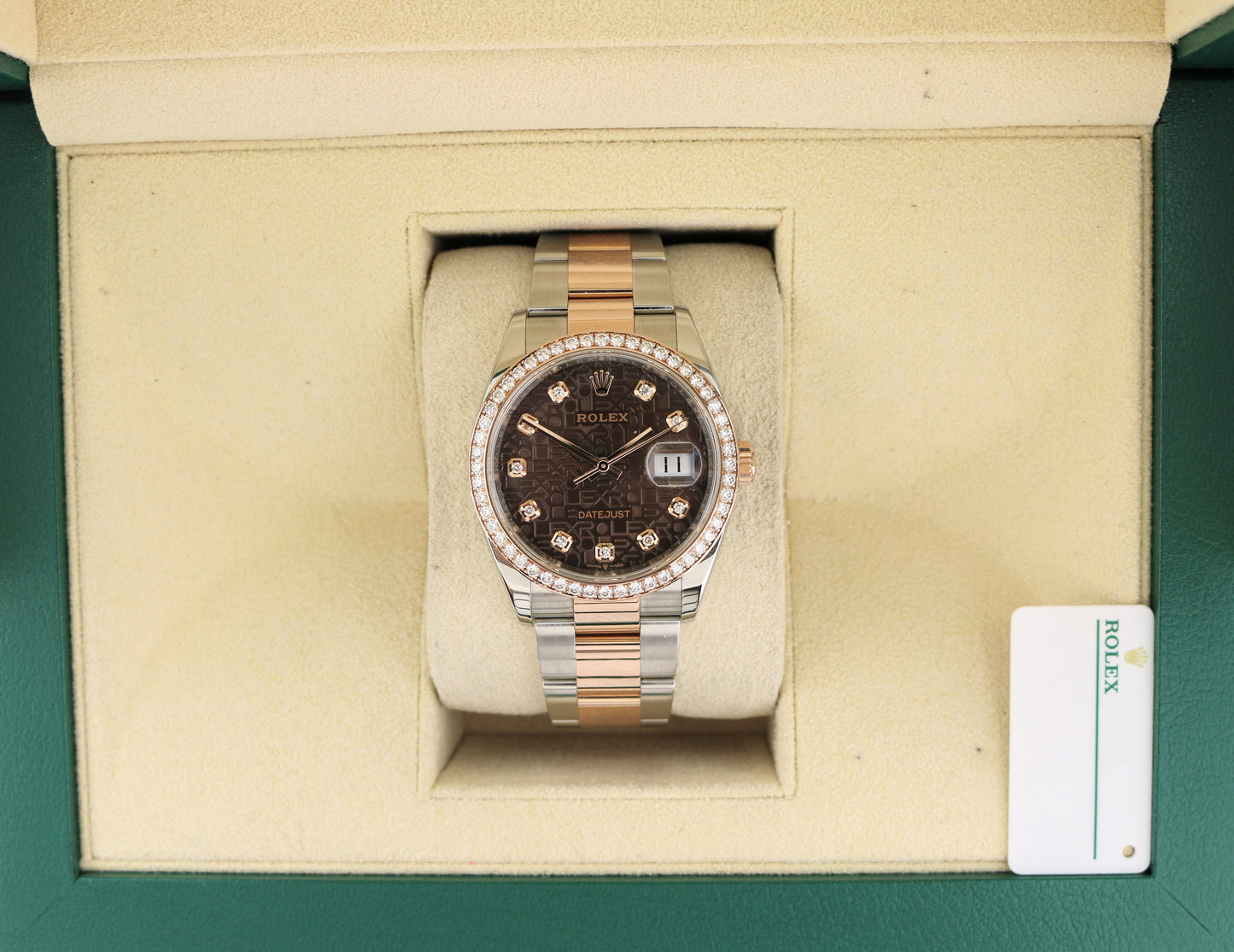 2024 Rolex Datejust 126281RBR Chocolate Diamond Dial + Bezel TT Rose Oyster 36mm