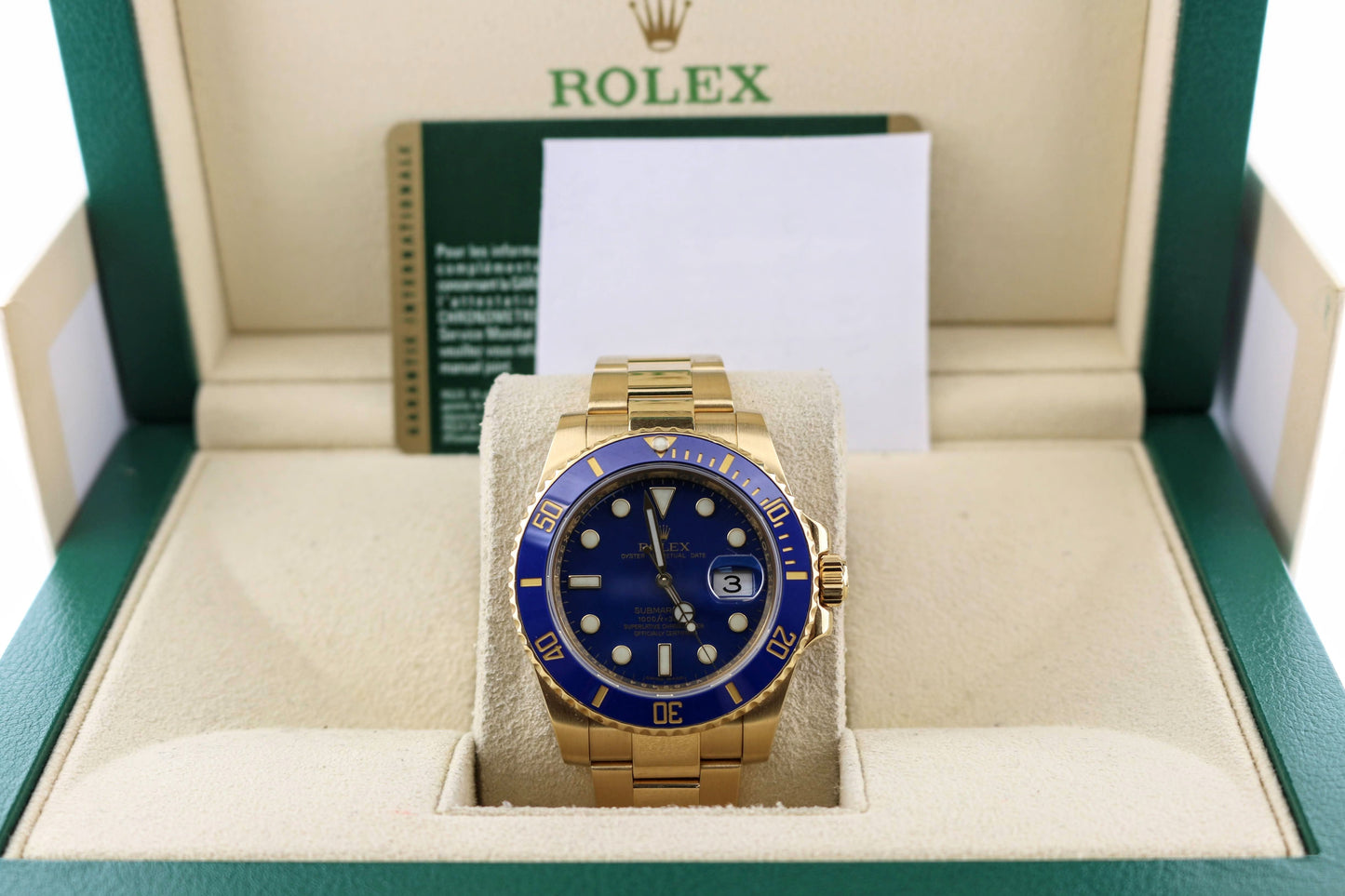 OHA 2012 Mens Rolex Submariner 116618 Flat Blue Dial 18kt Oyster With Papers 40mm