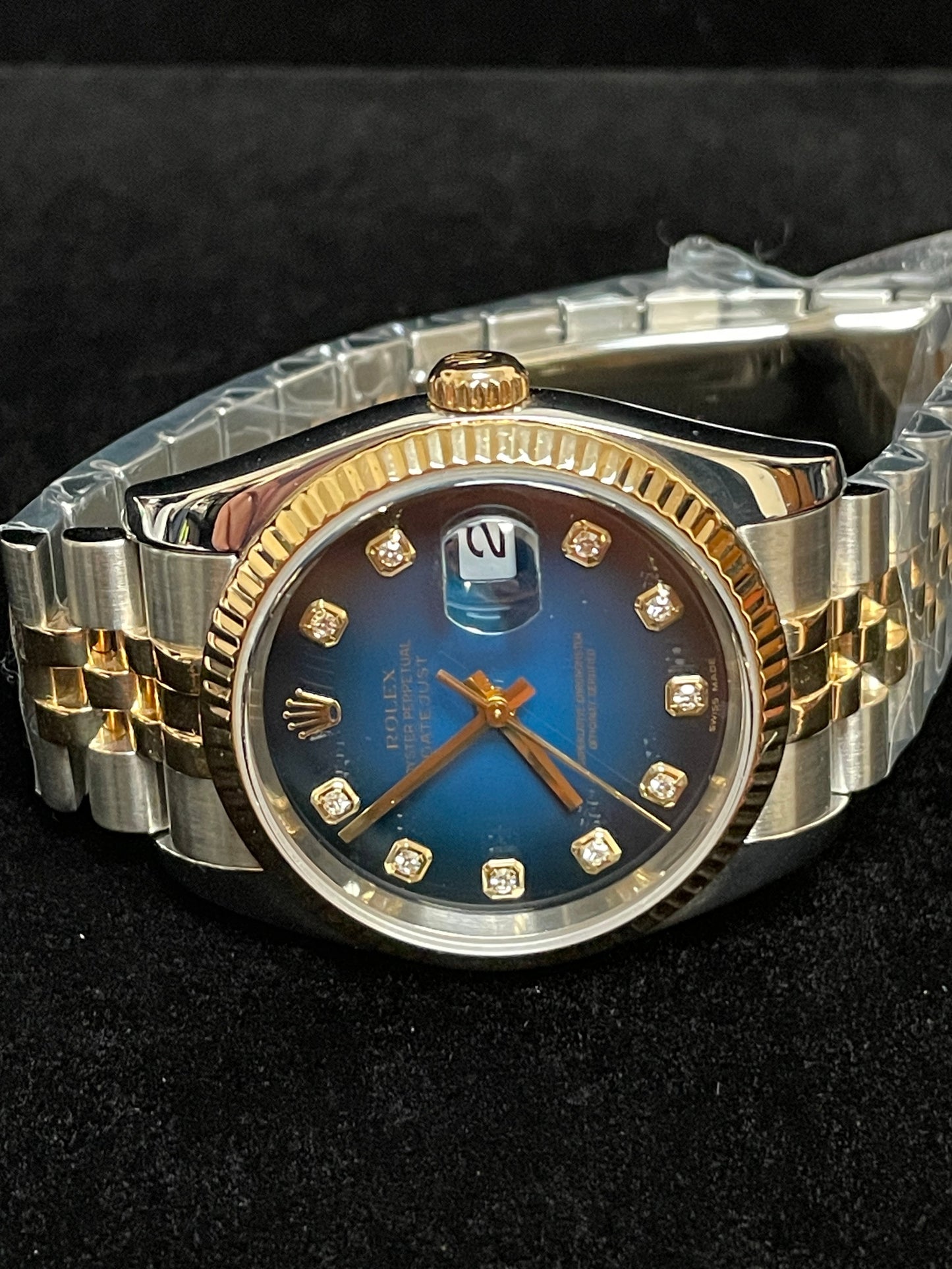 2006 Rolex Datejust 116233 Blue Vignette Diamond Dial TT 18kt Jubilee 36mm