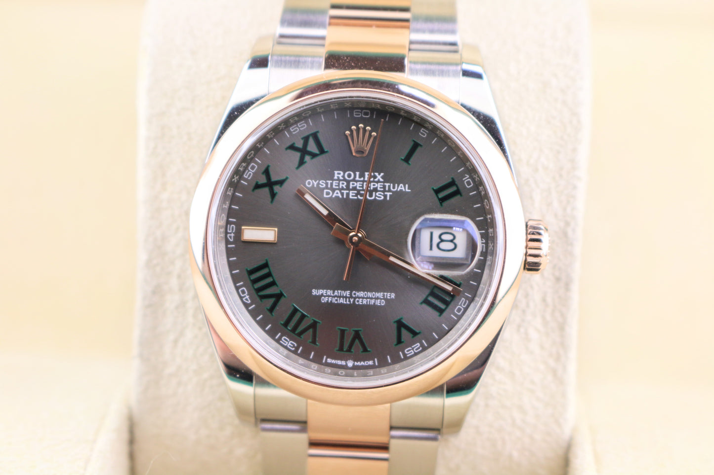 2019 Rolex Datejust 126201 Wimbledon Dial TT Rose 18kt Oyster With Papers 36mm