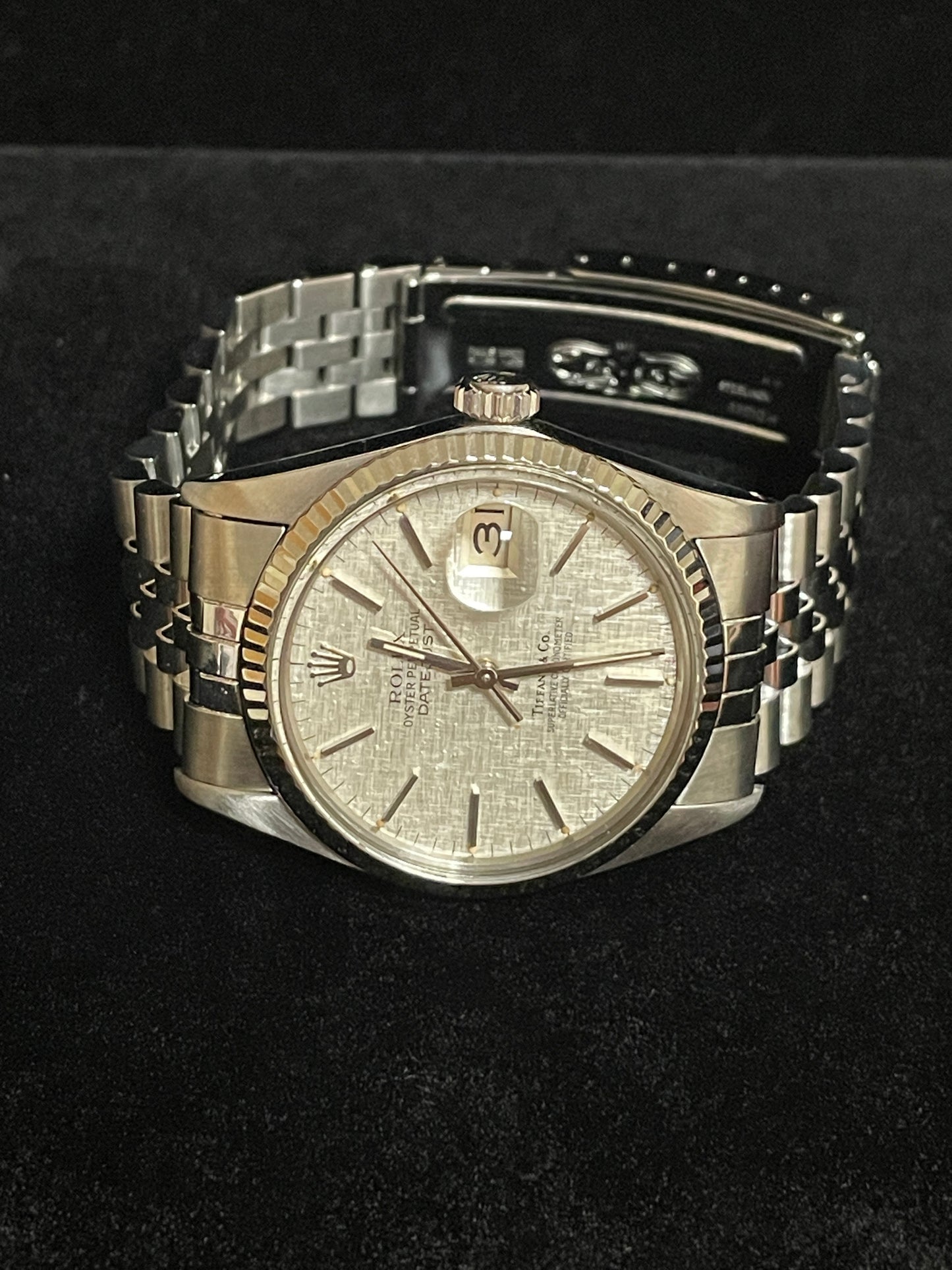 1980 Rolex Datejust 16014 Silver Linen Tiffany Dial SS Jubilee No Papers 36mm