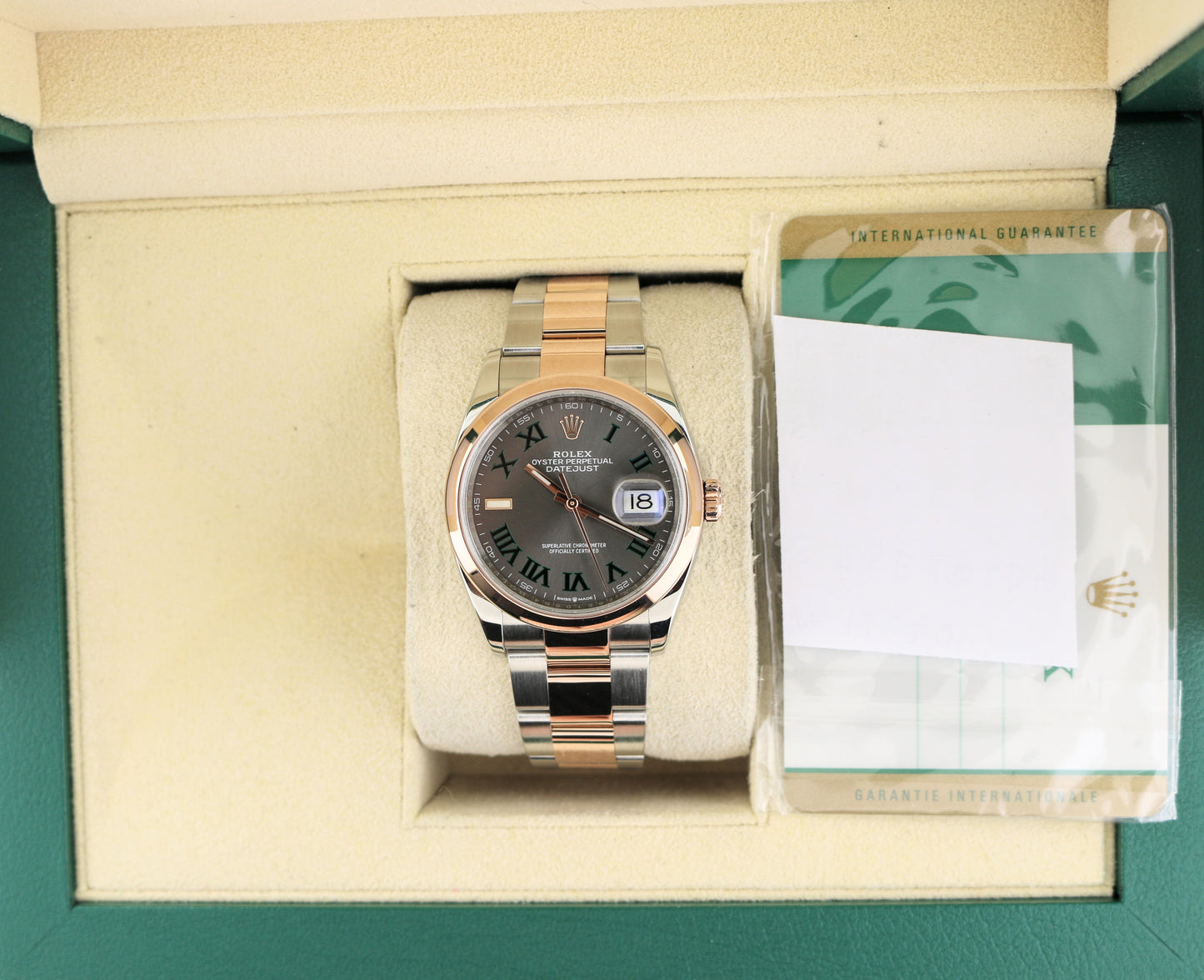2019 Rolex Datejust 126201 Wimbledon Dial TT Rose 18kt Oyster With Papers 36mm
