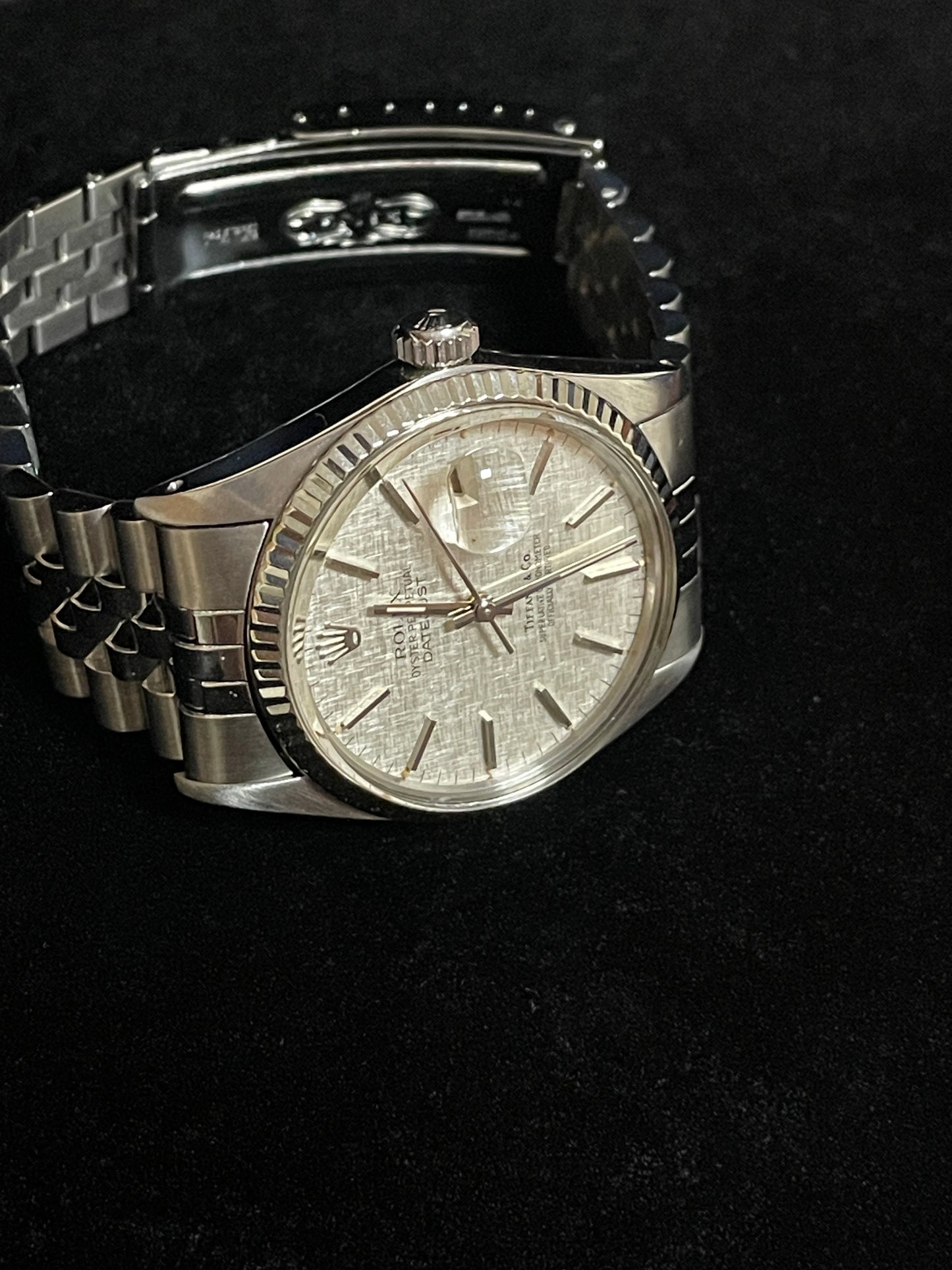 1980 Rolex Datejust 16014 Silver Linen Tiffany Dial SS Jubilee No Papers 36mm
