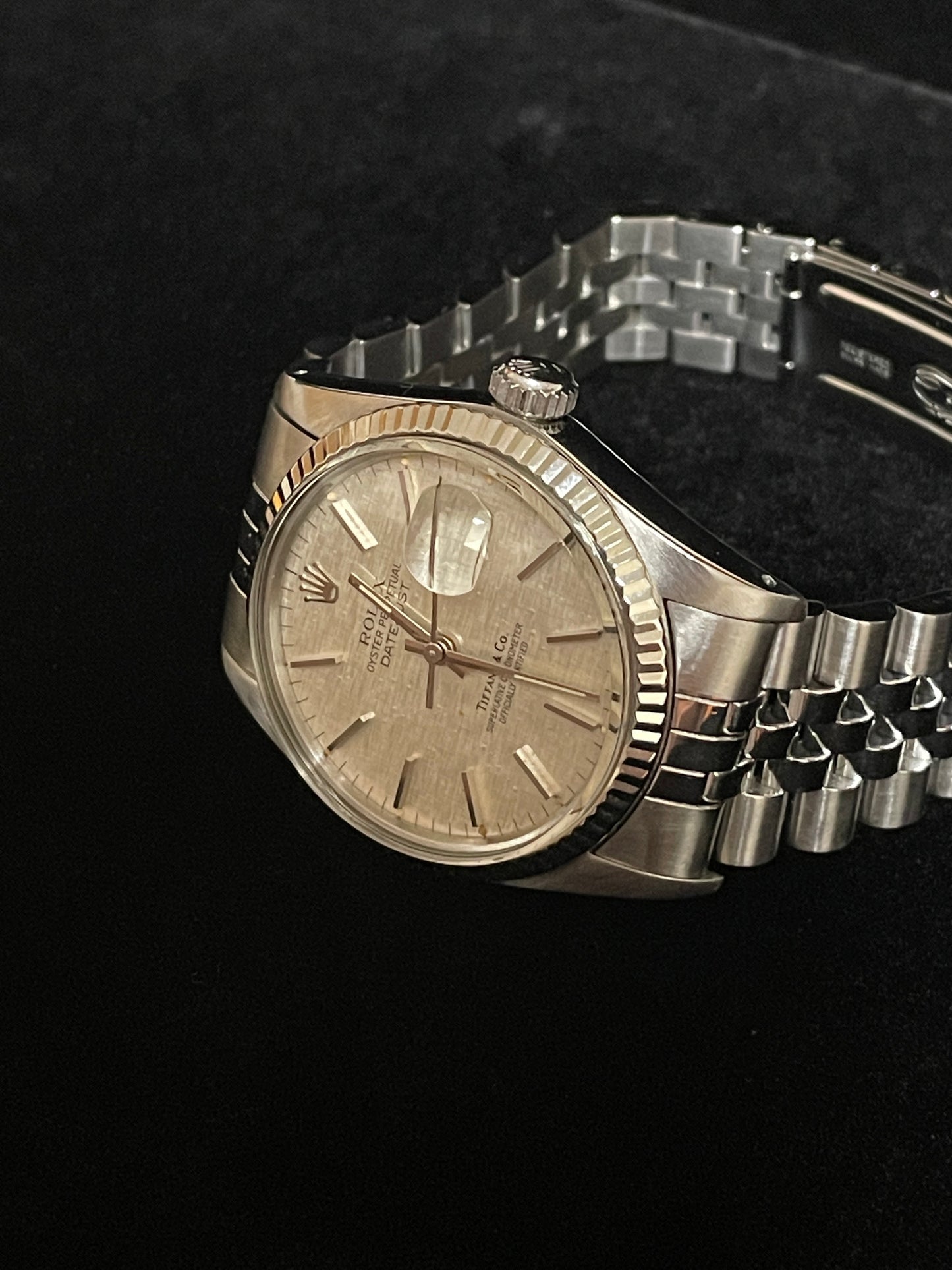 1980 Rolex Datejust 16014 Silver Linen Tiffany Dial SS Jubilee No Papers 36mm