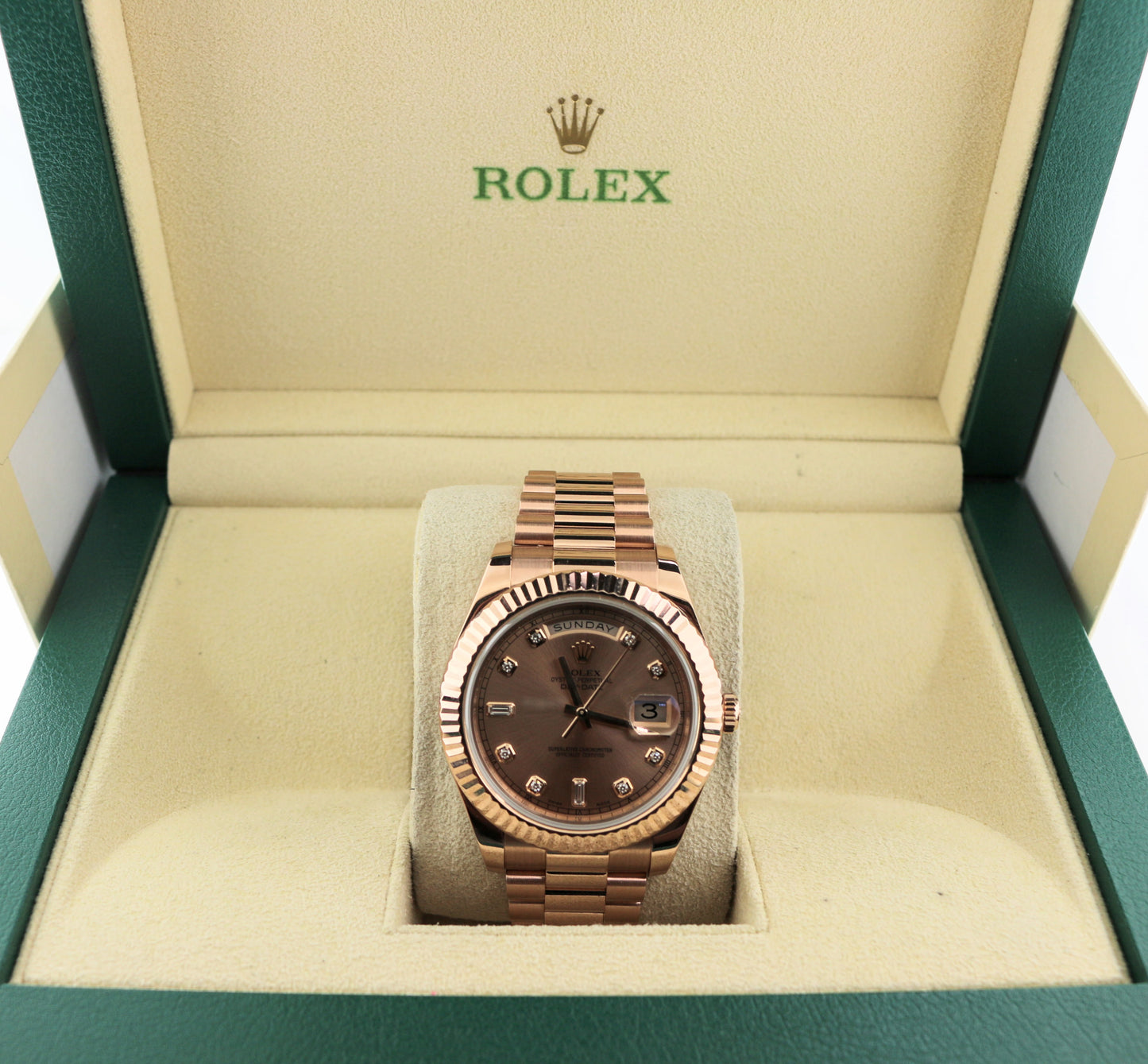 2016 Rolex Day-Date 218235 Rose Diamond Dial Rose Gold President 18kt No Papers