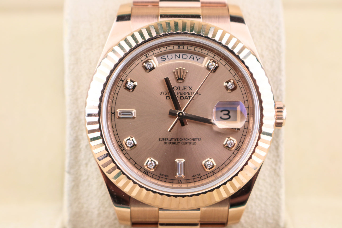 2016 Rolex Day-Date 218235 Rose Diamond Dial Rose Gold President 18kt No Papers