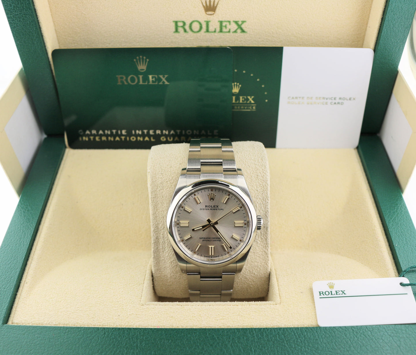 2021 Rolex Oyster Perpetual 126000 Silver Stick Dial SS Oyster With Papers 36mm