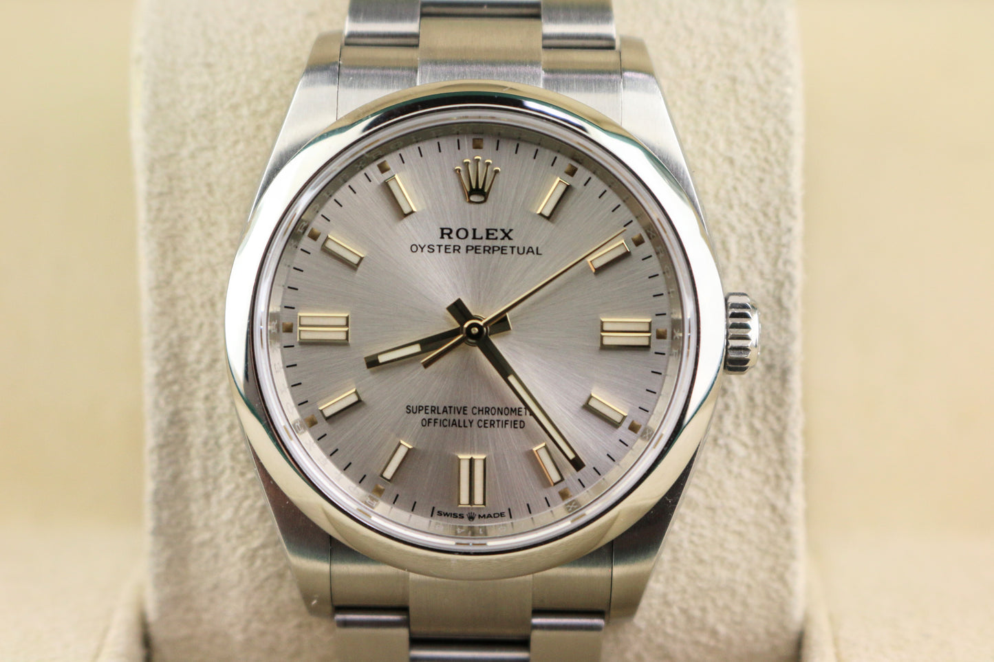 2021 Rolex Oyster Perpetual 126000 Silver Stick Dial SS Oyster With Papers 36mm