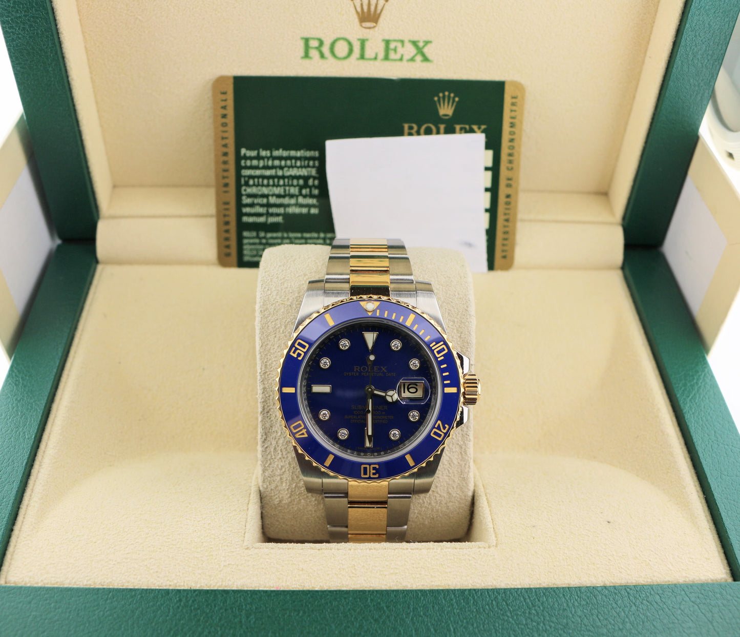 2011 Rolex Submariner 116613LB Blue Diamond Dial TT 18kt Oyster With Papers 40mm
