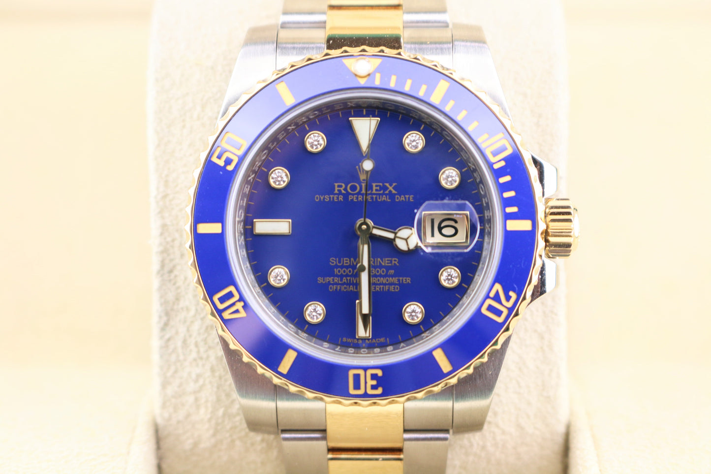 2011 Rolex Submariner 116613LB Blue Diamond Dial TT 18kt Oyster With Papers 40mm