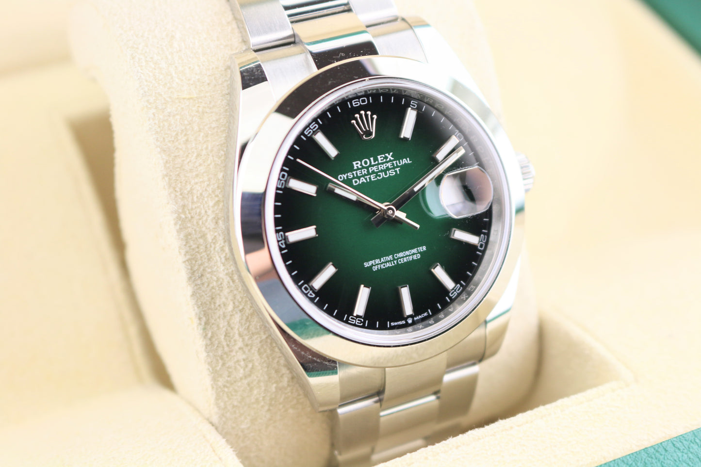 Unworn 2026 Rolex Datejust 126300 Green Ombre Dial SS Oyster Box and Papers 41mm