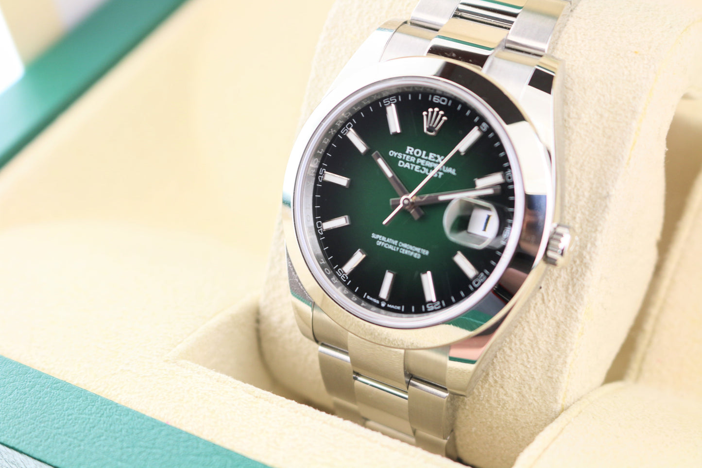 Unworn 2026 Rolex Datejust 126300 Green Ombre Dial SS Oyster Box and Papers 41mm