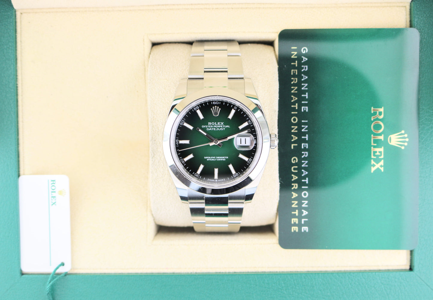 Unworn 2026 Rolex Datejust 126300 Green Ombre Dial SS Oyster Box and Papers 41mm
