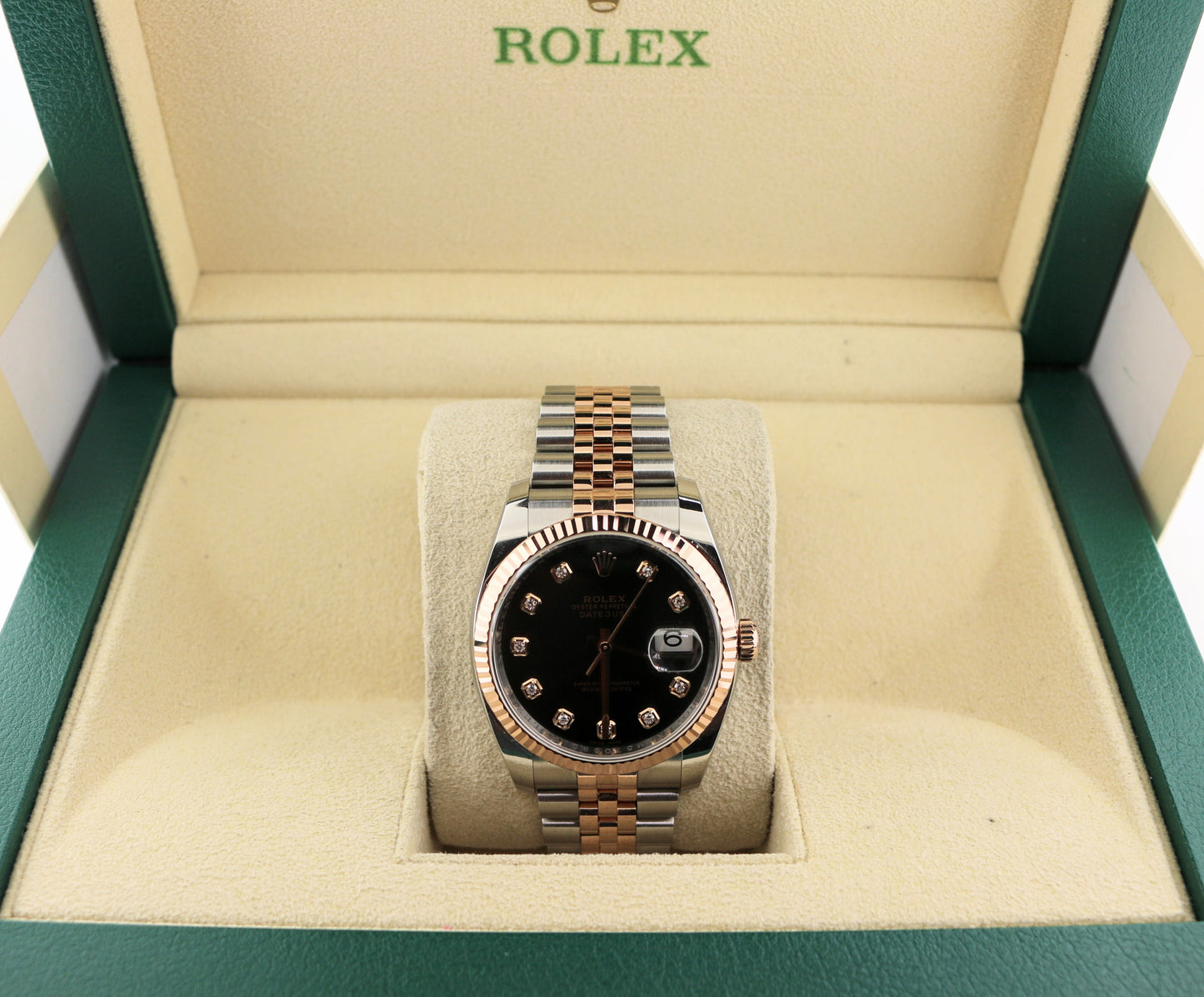 2008 Rolex Datejust 116231 Black Diamond Dial TT Rose 18kt Jubilee No Paper 36mm