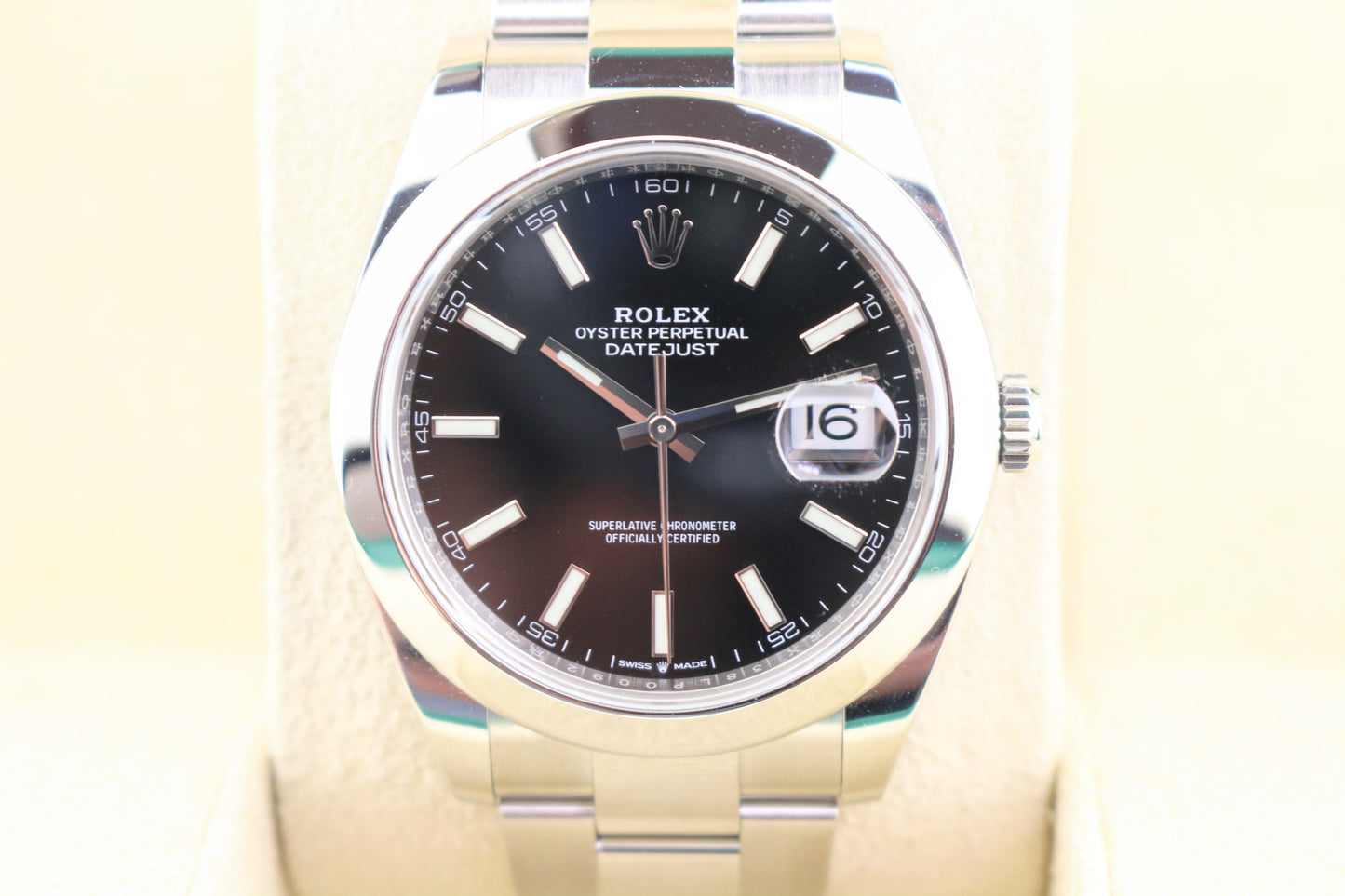 2022 Rolex Datejust 126300 Black Stick Dial SS Oyster With Papers 41mm
