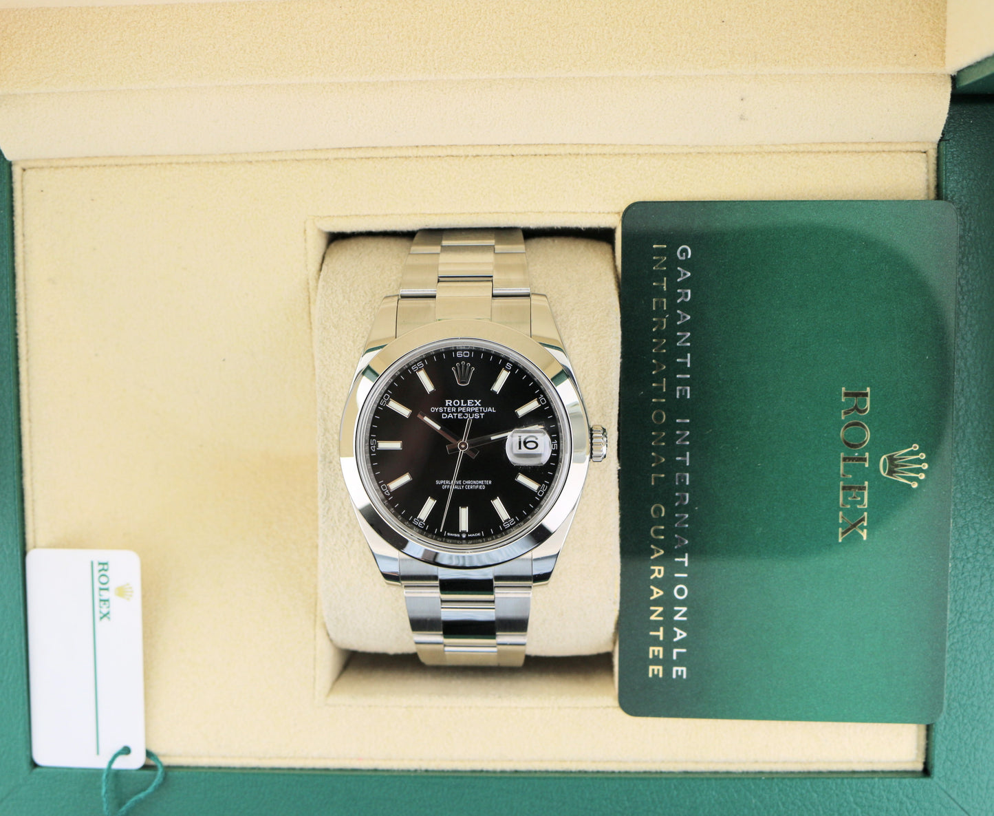 2022 Rolex Datejust 126300 Black Stick Dial SS Oyster With Papers 41mm