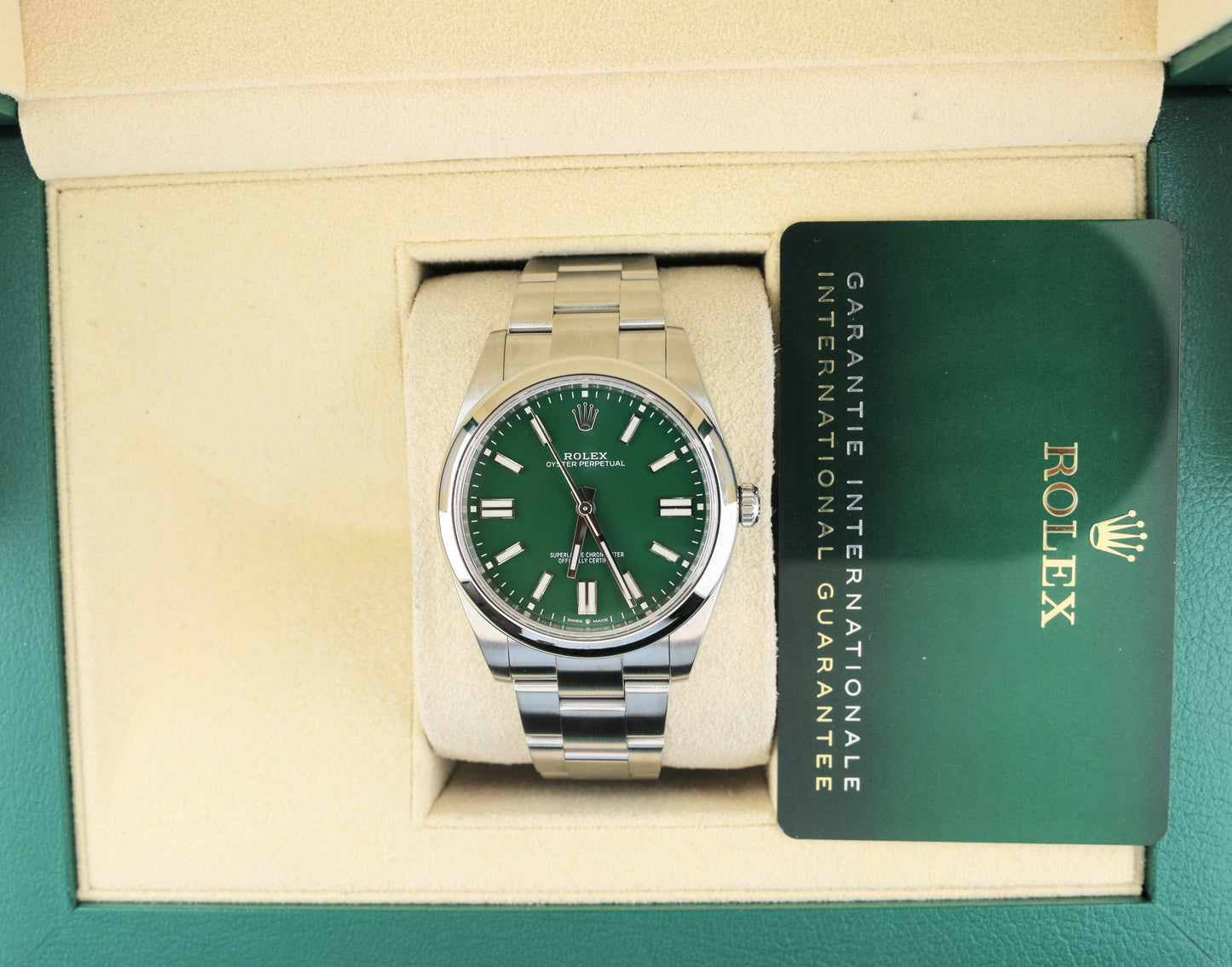 2023 Rolex Oyster Perpetual 124300 Green Dial SS Oyster With Papers 41mm