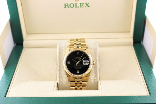 1996 Rolex Datejust 16238 Black Onyx Diamond Dial 18kt Jubilee No Papers 36mm