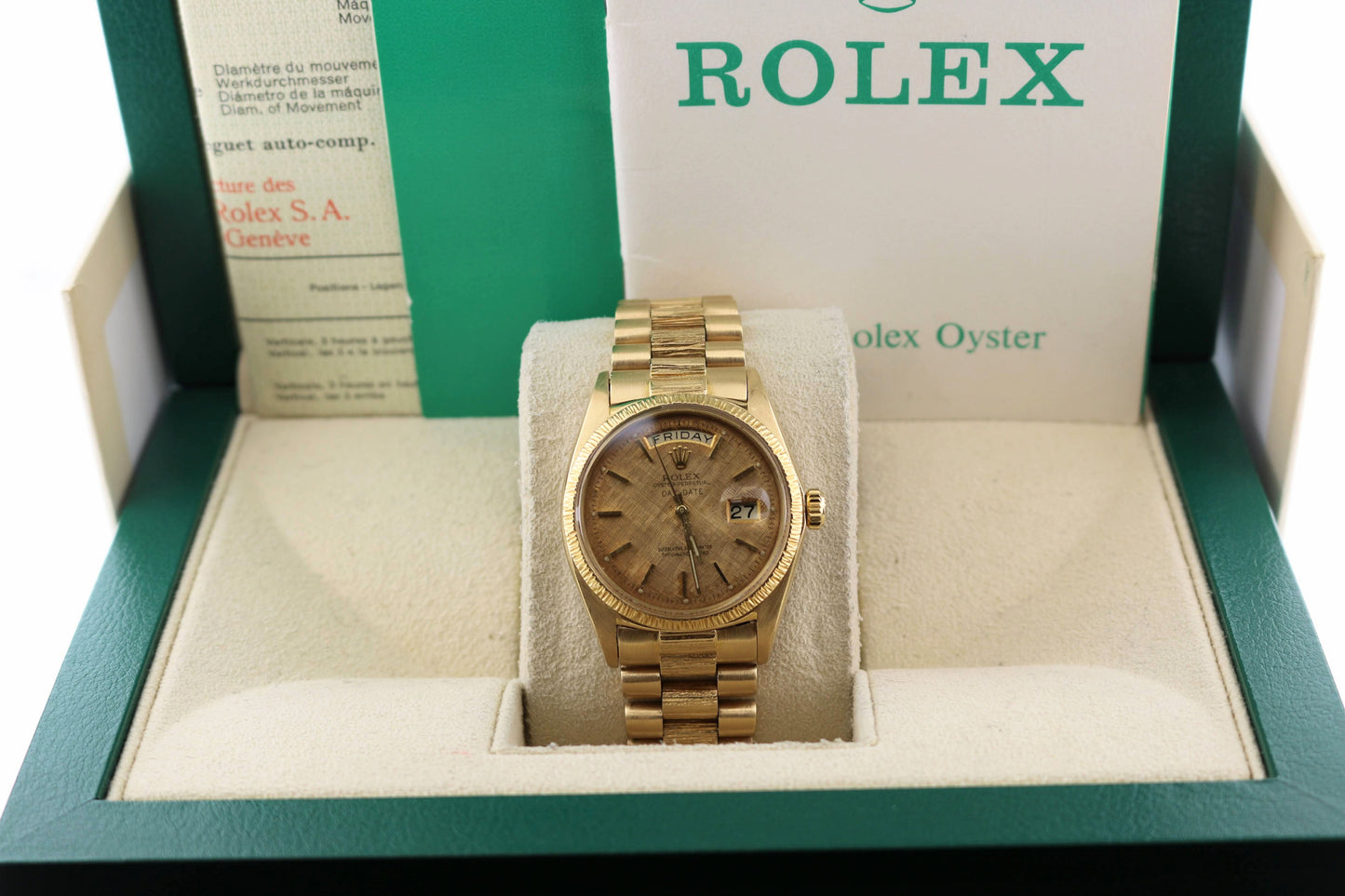 1969 Rolex Day-Date 1807 Champagne Tapestry Dial President With Papers 36mm