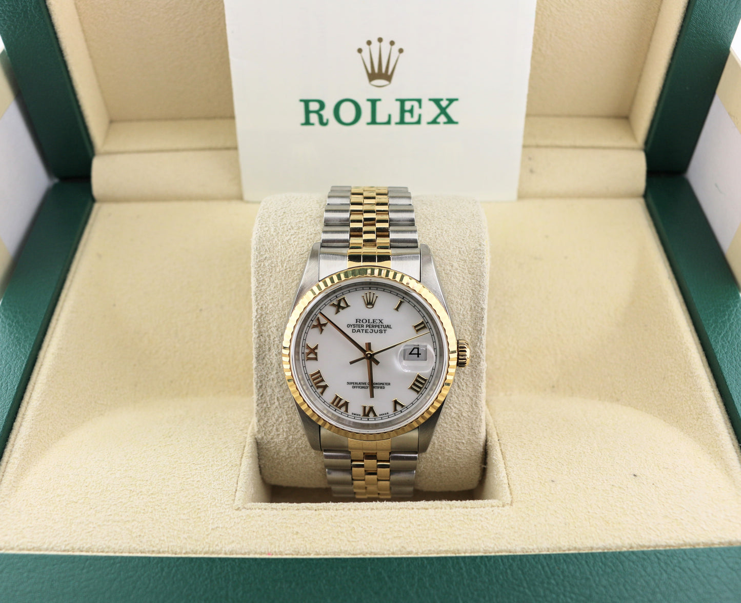 2000 Rolex Datejust 16233 White Roman Dial TT Jubilee With Papers 36mm